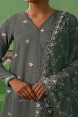 DUSTY GRANITE-3 PIECE LAWN EMBROIDERED SUIT