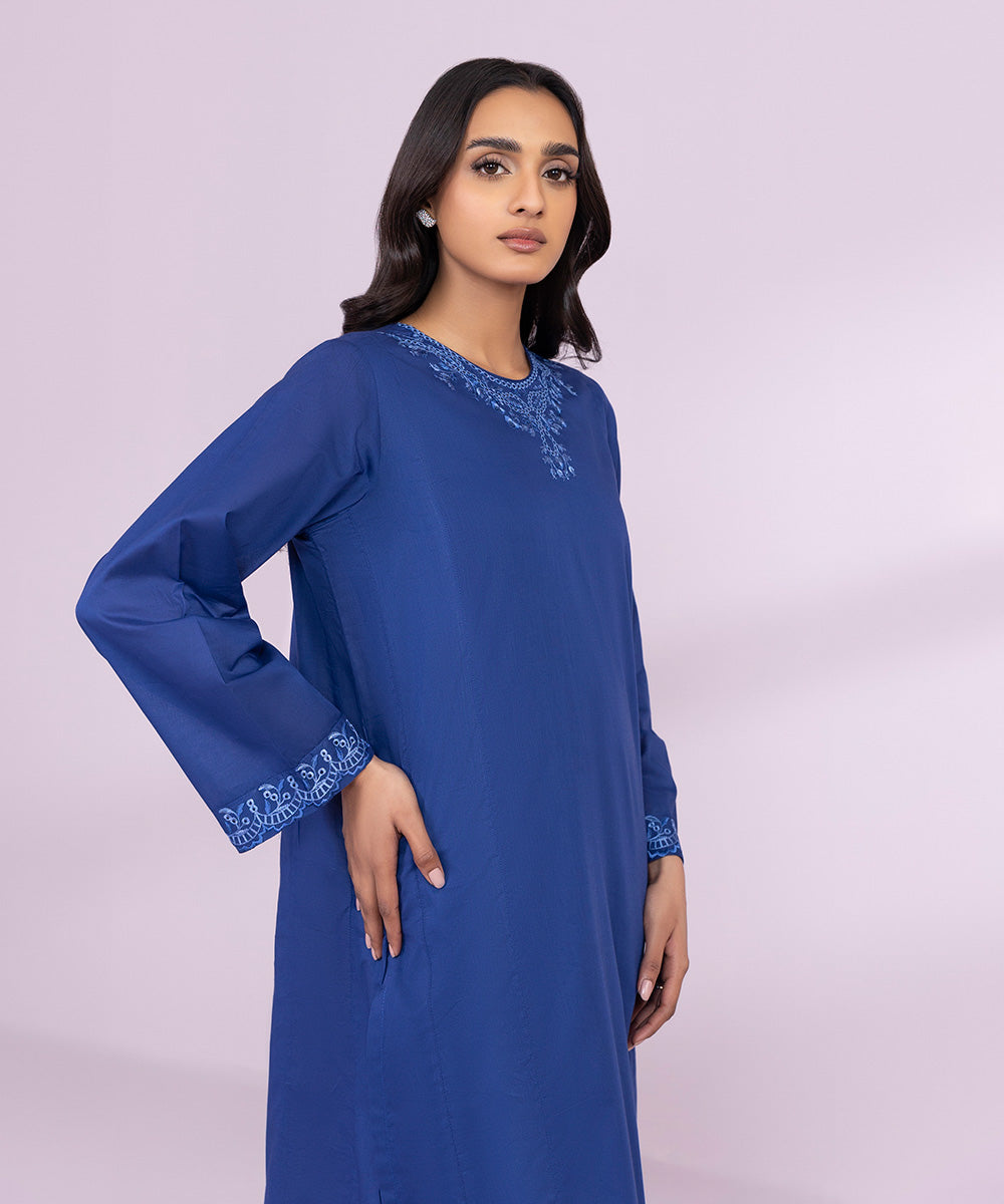 EMBROIDERED LAWN SHIRT DEEP BLUE