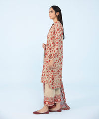 3 PIECE - PRINTED CAMBRIC SUIT_Beige And Red