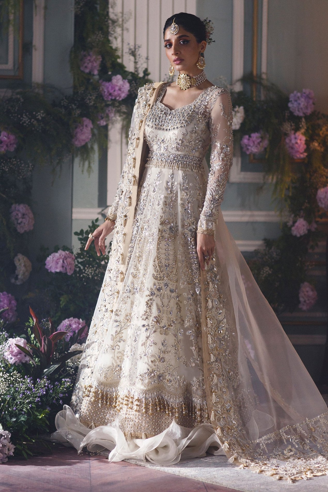 fitted lace wedding dress Aadila- Powder blue Pakistani bridal maxi gown – Karigur main image 1