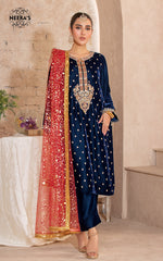 ROYAL VELVET BLUE AURA - 3 PCS EMBROIDERED