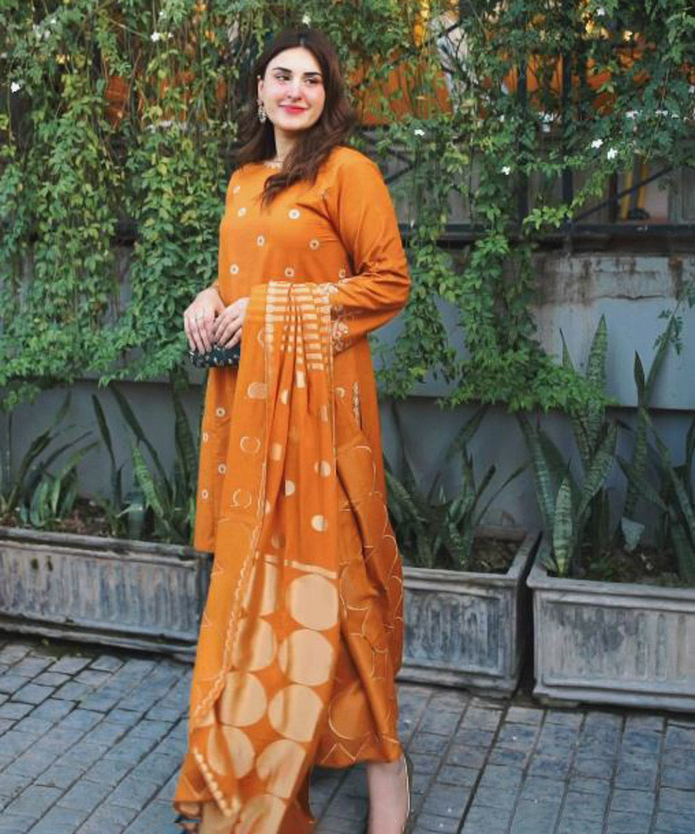 3 PIECE - EMBROIDERED KHADDAR SUIT_Mustard K