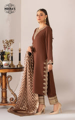 BROWN LUXURY DELIGHT - 3 PCS EMBROIDERED