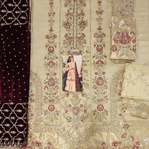 Maria B BD-2905-Ivory and Maroon