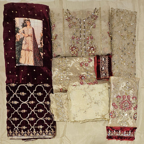 Maria B BD-2905-Ivory and Maroon