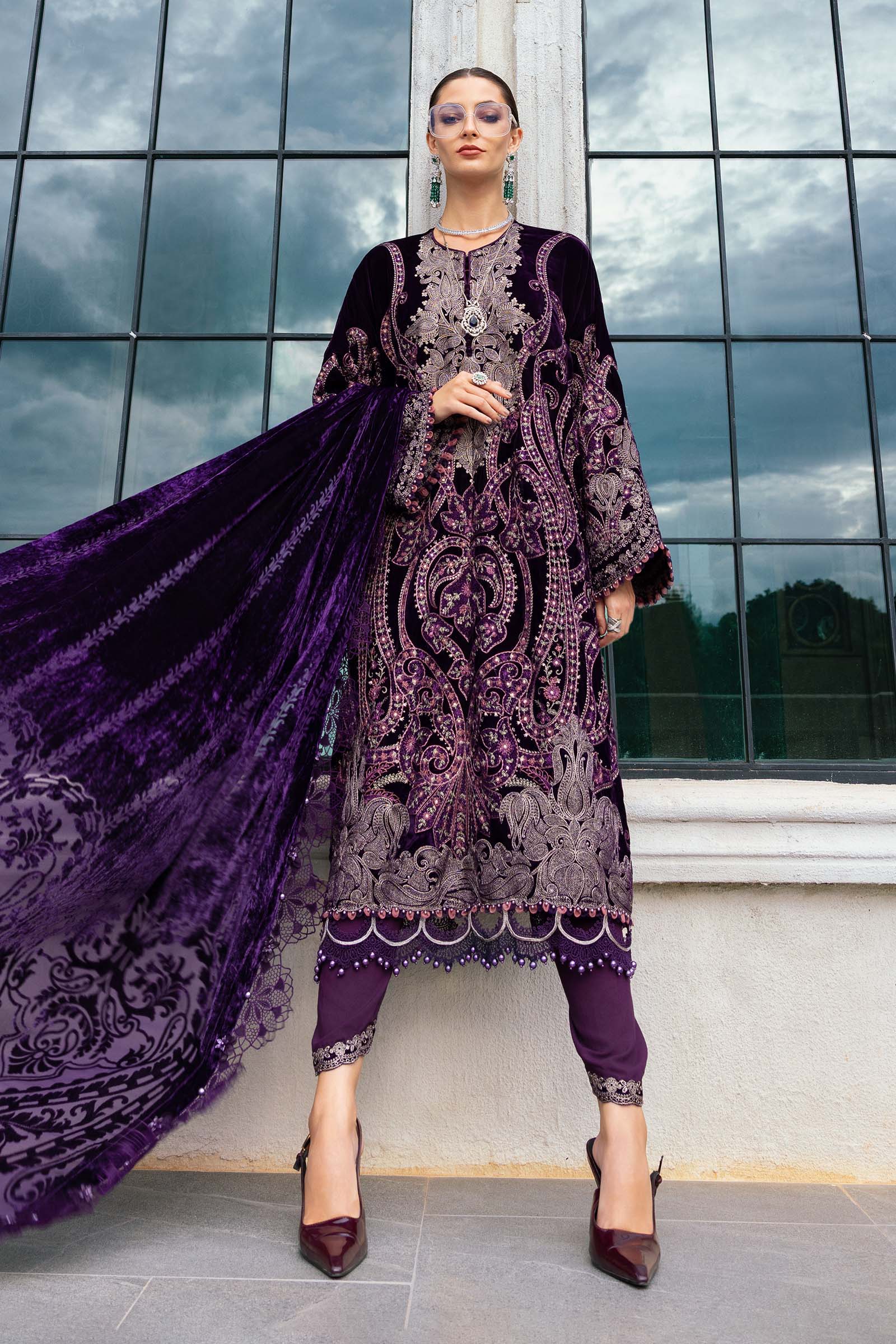 MARIA B- Embroidered Velvet Suit WL-1311