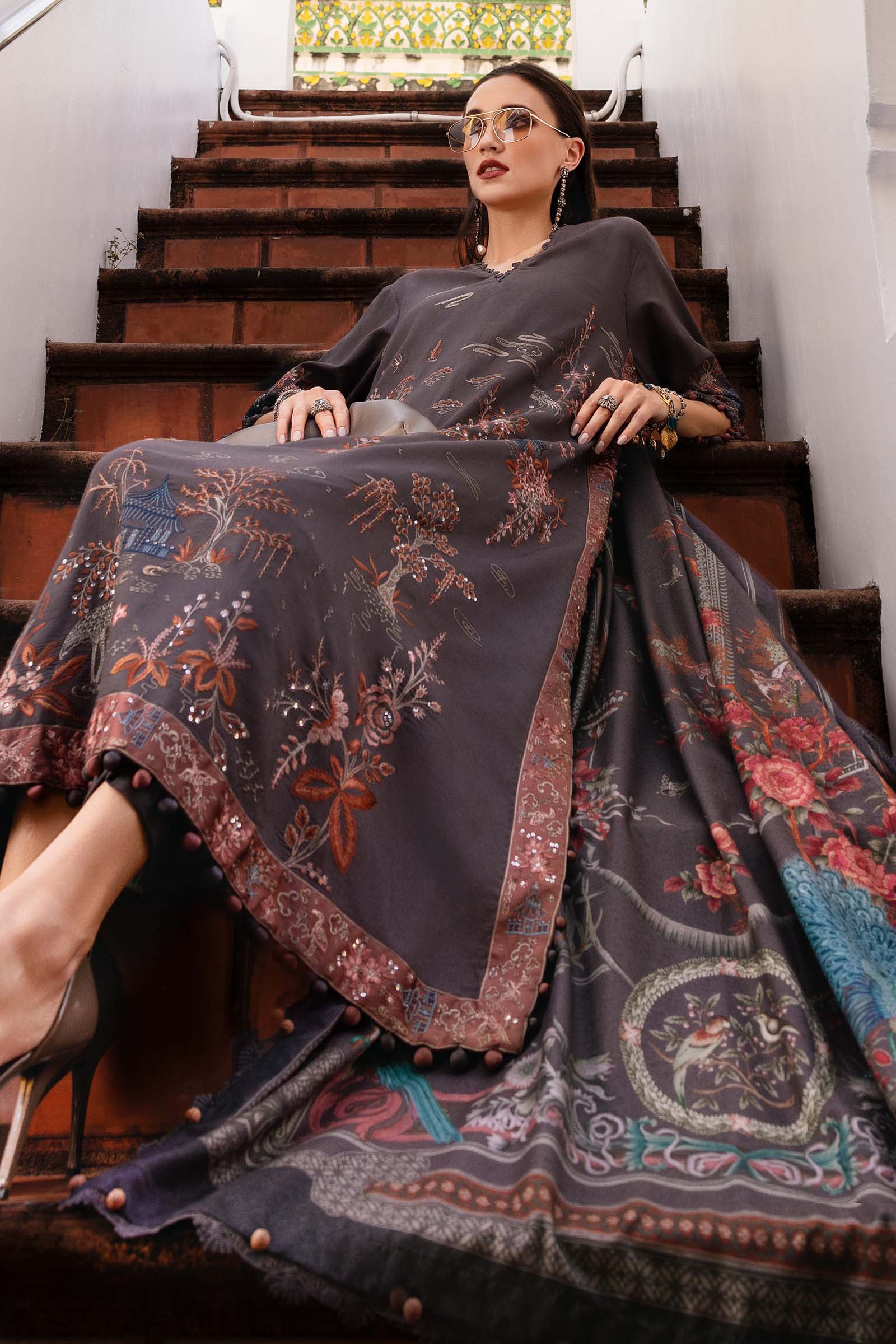 MARIA B- Embroidered Twill Linen Suit MPT-2801-B