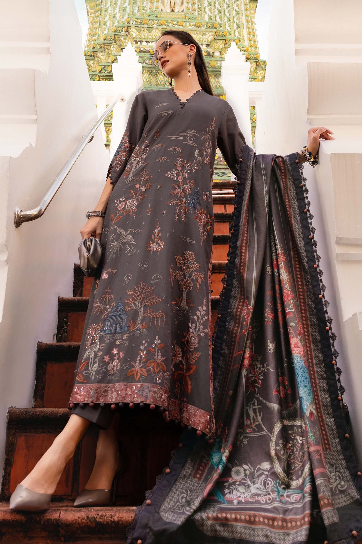 MARIA B- Embroidered Twill Linen Suit MPT-2801-B