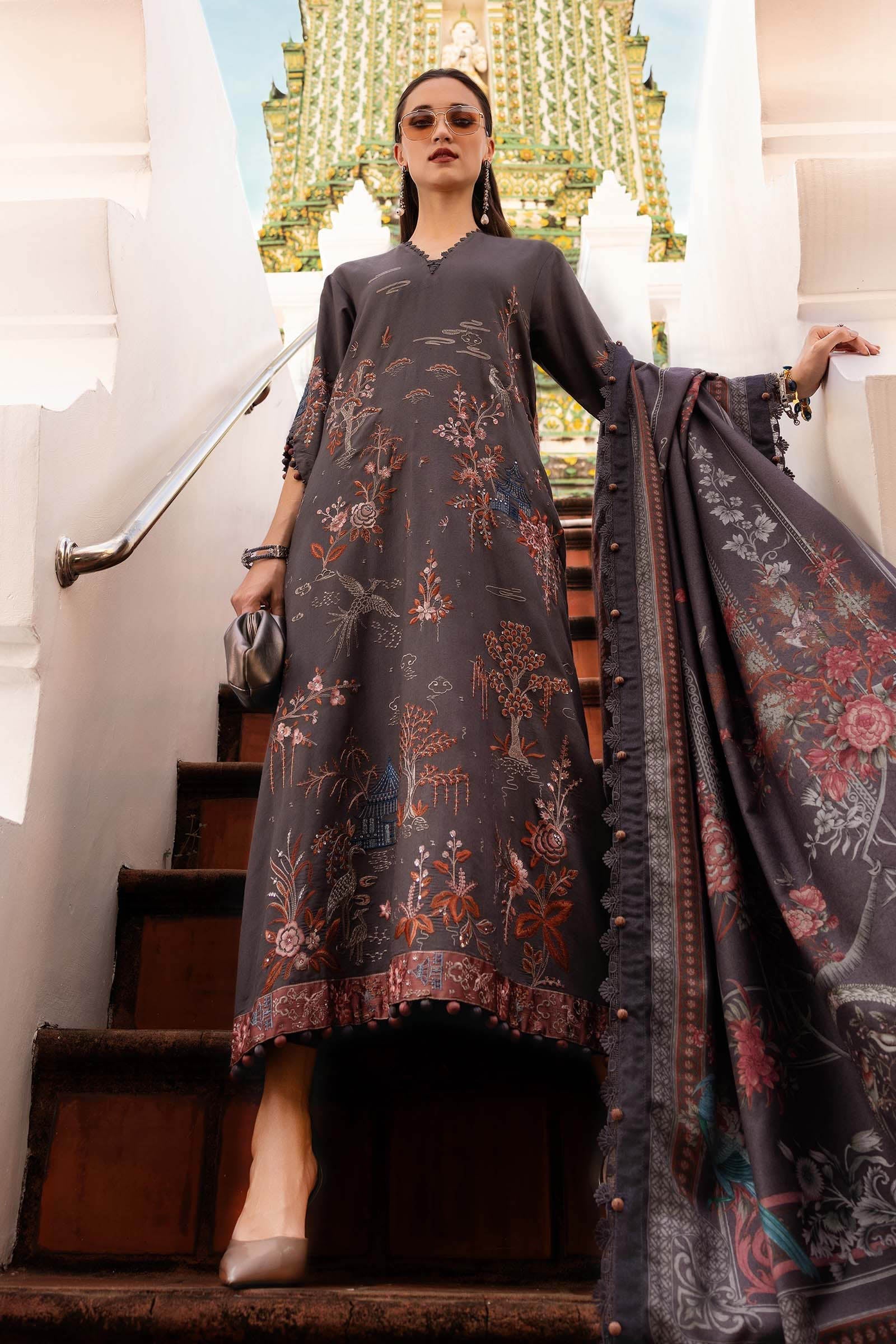 MARIA B- Embroidered Twill Linen Suit MPT-2801-B