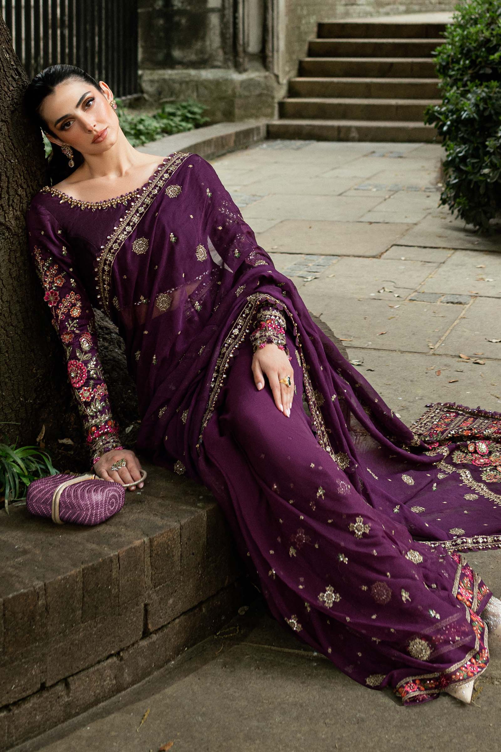 Maria B- Embroidered Chiffon Saree