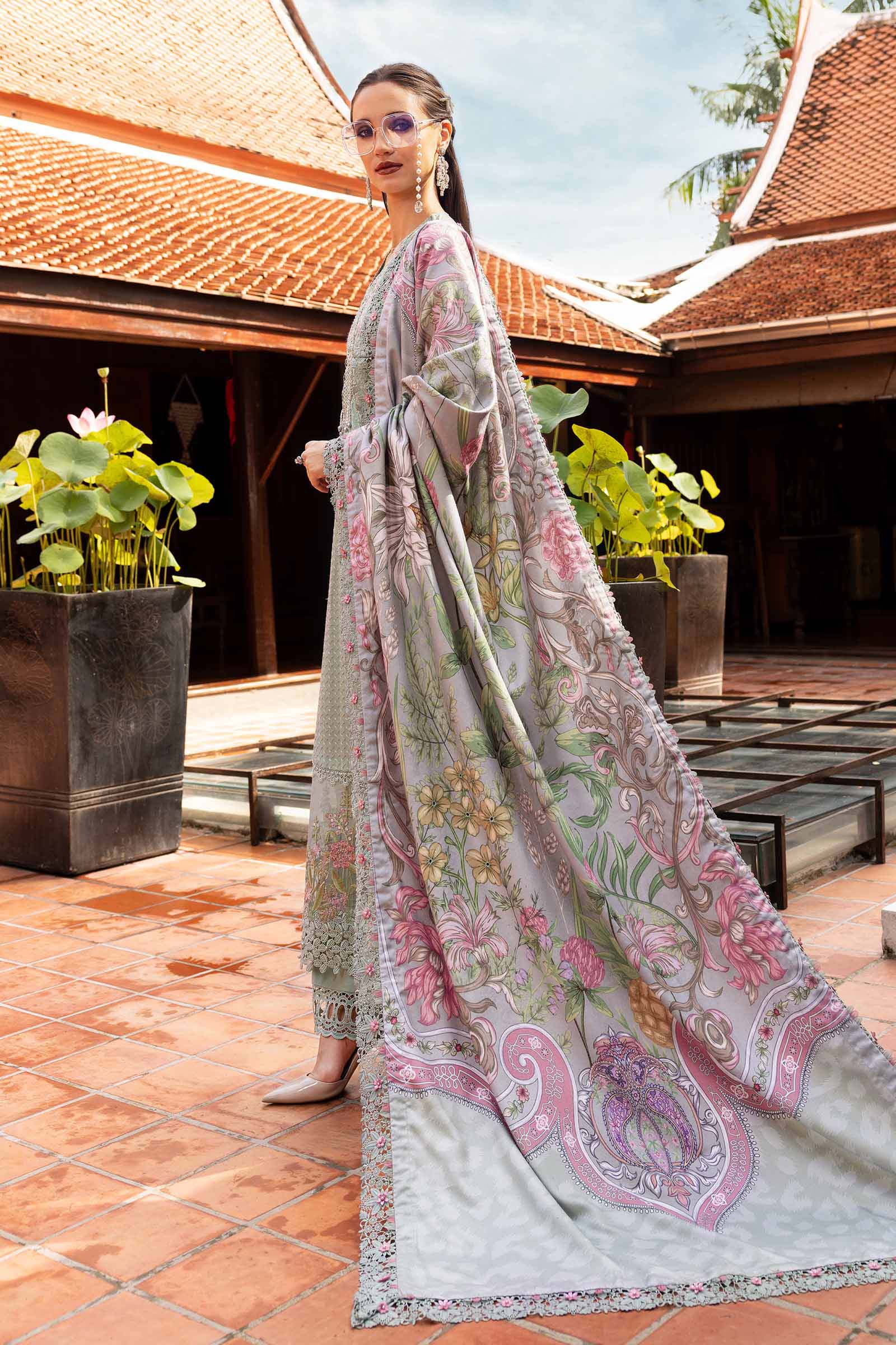 MARIA B- Embroidered Twill Linen Suit MPT-2802-A
