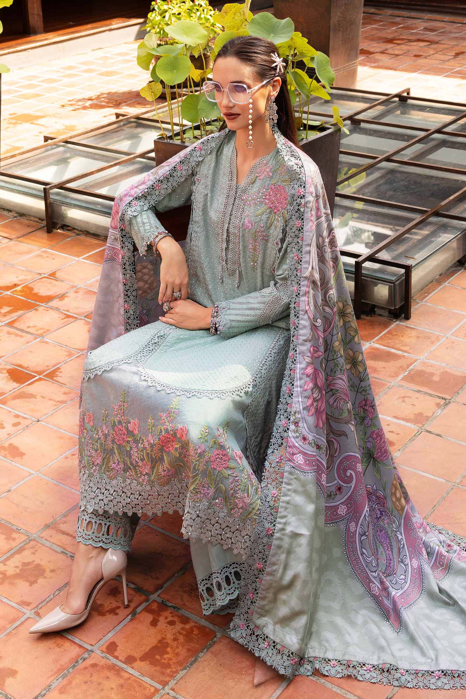 MARIA B- Embroidered Twill Linen Suit MPT-2802-A