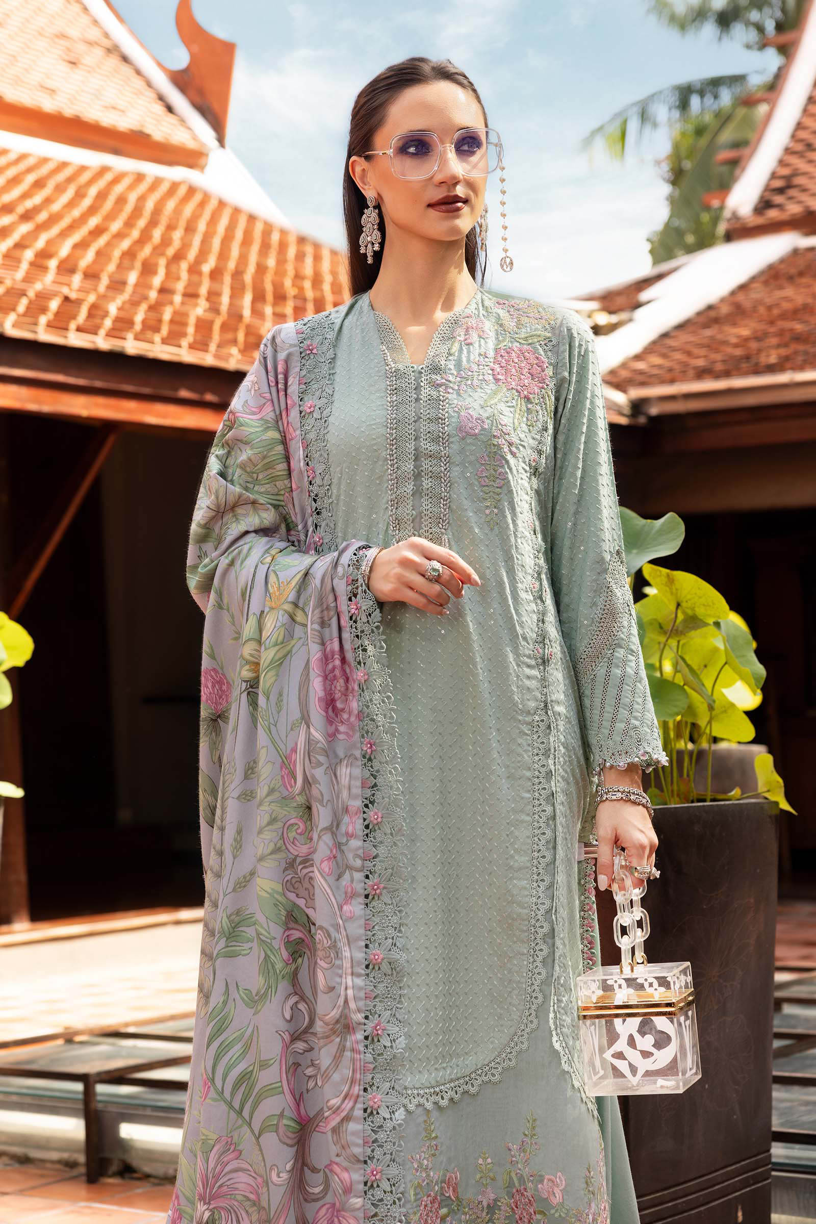 MARIA B- Embroidered Twill Linen Suit MPT-2802-A