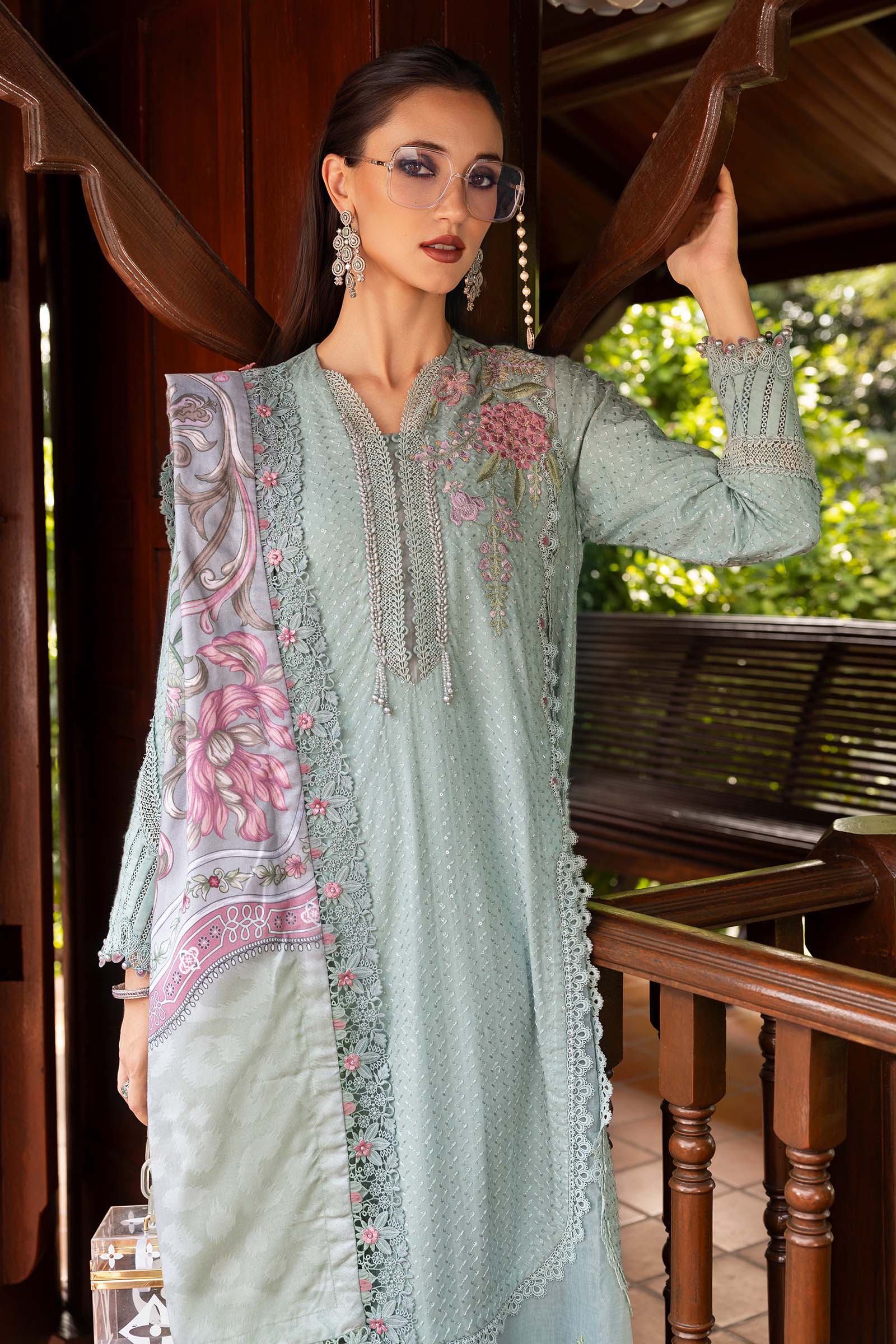 MARIA B- Embroidered Twill Linen Suit MPT-2802-A