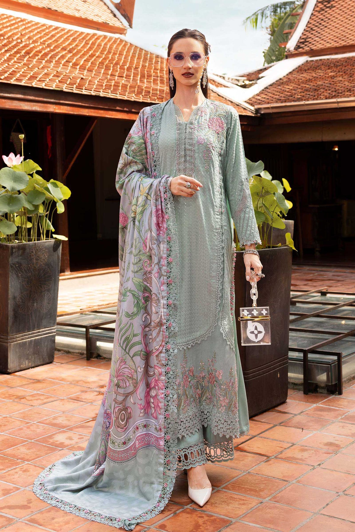 MARIA B- Embroidered Twill Linen Suit MPT-2802-A