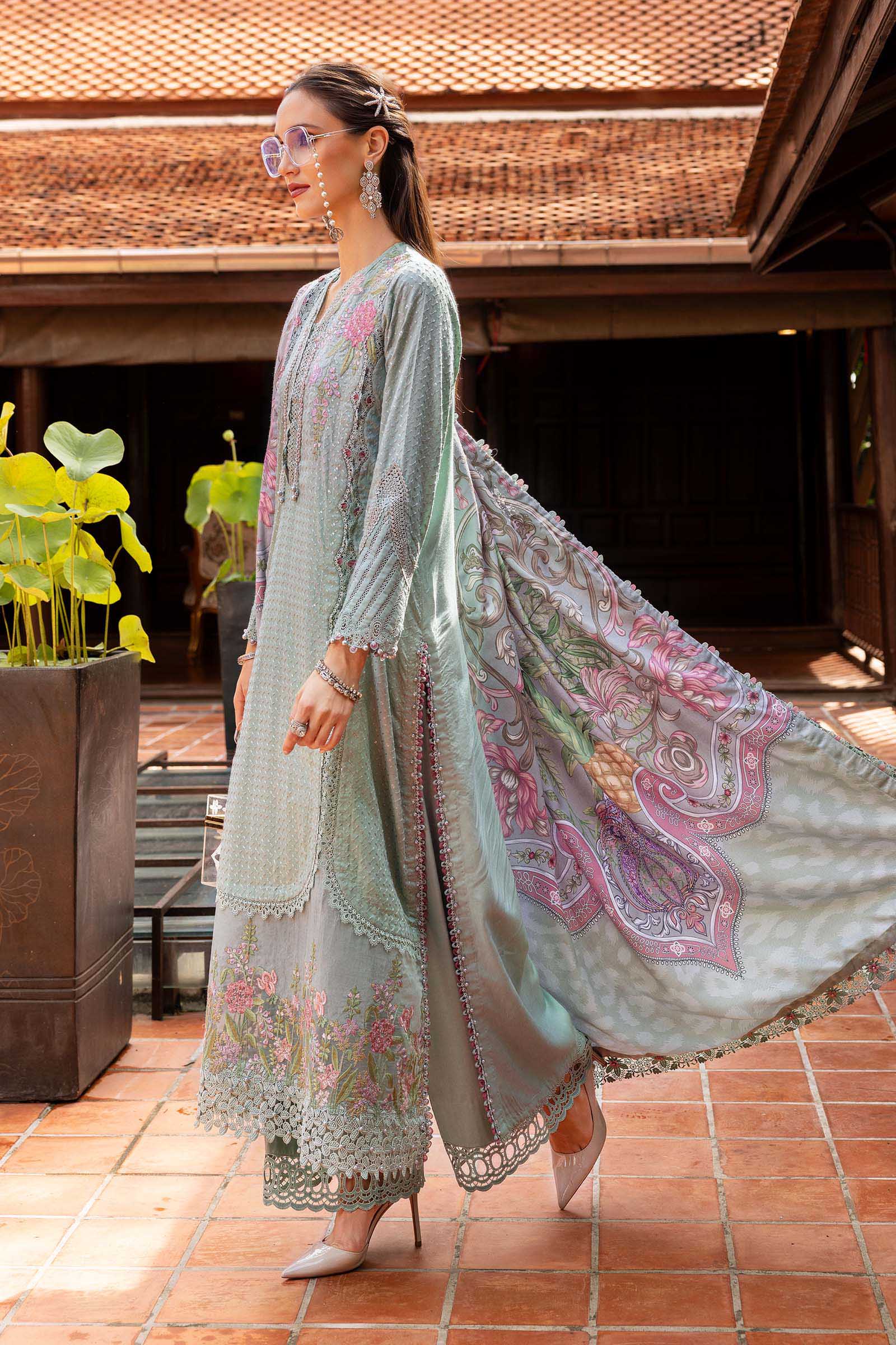MARIA B- Embroidered Twill Linen Suit MPT-2802-A