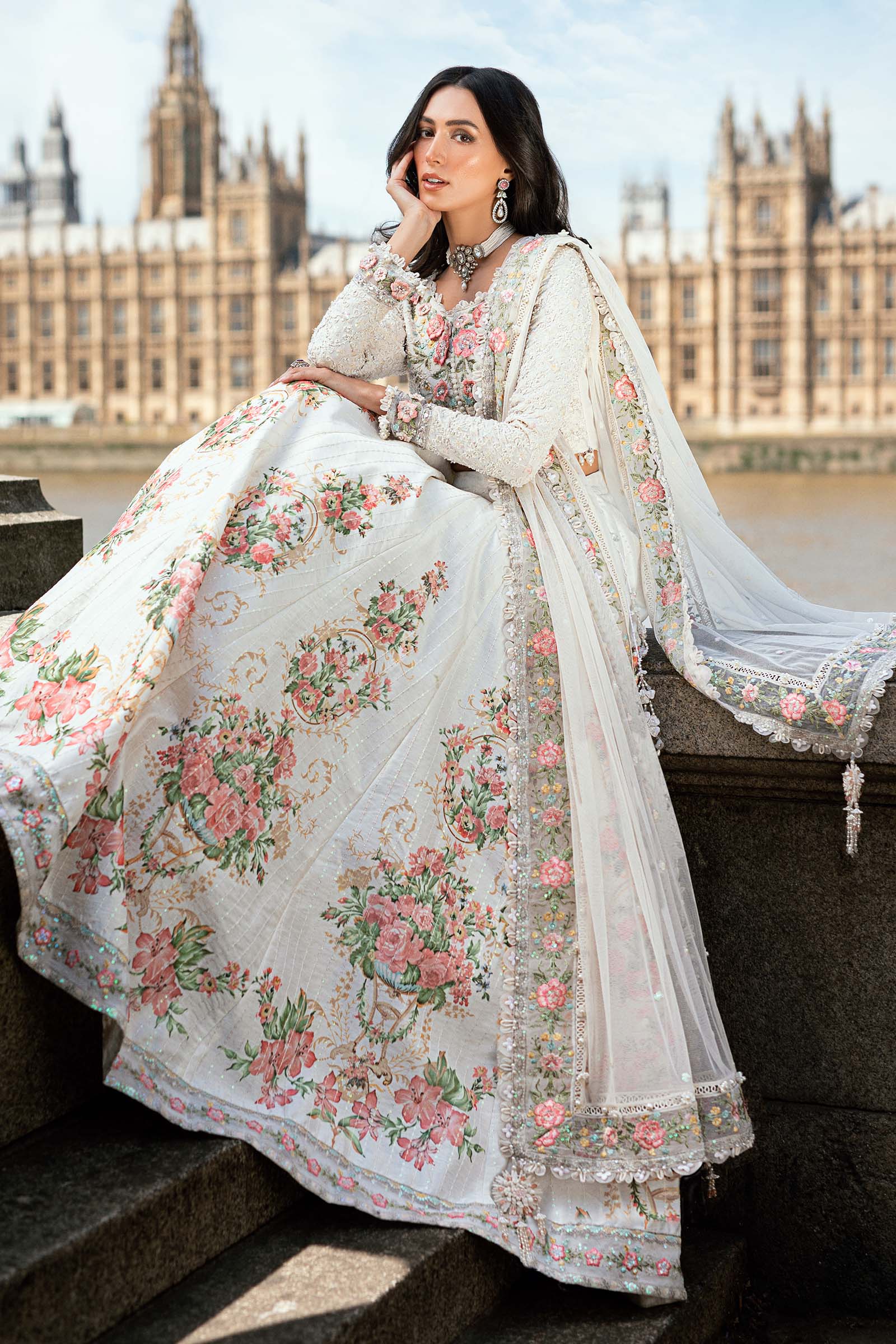 Maria B- Embroidered Raw Silk Suit