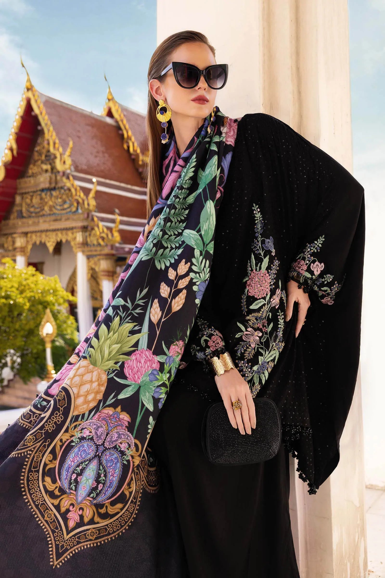 MARIA B- Embroidered Twill Linen Suit MPT-2802-B