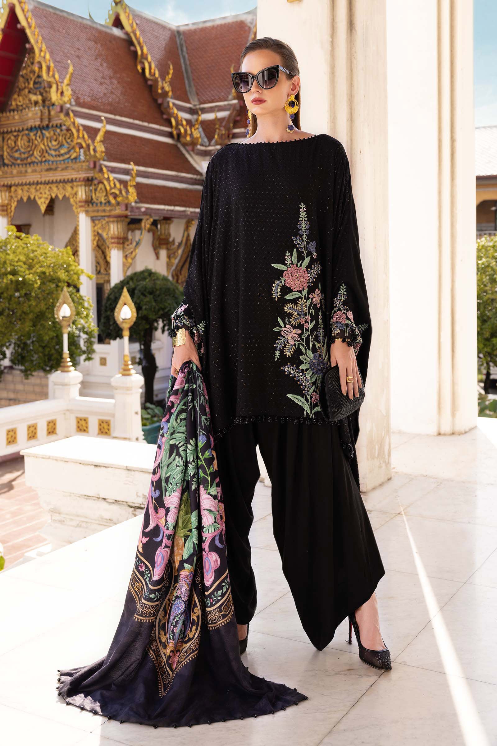 MARIA B- Embroidered Twill Linen Suit MPT-2802-B