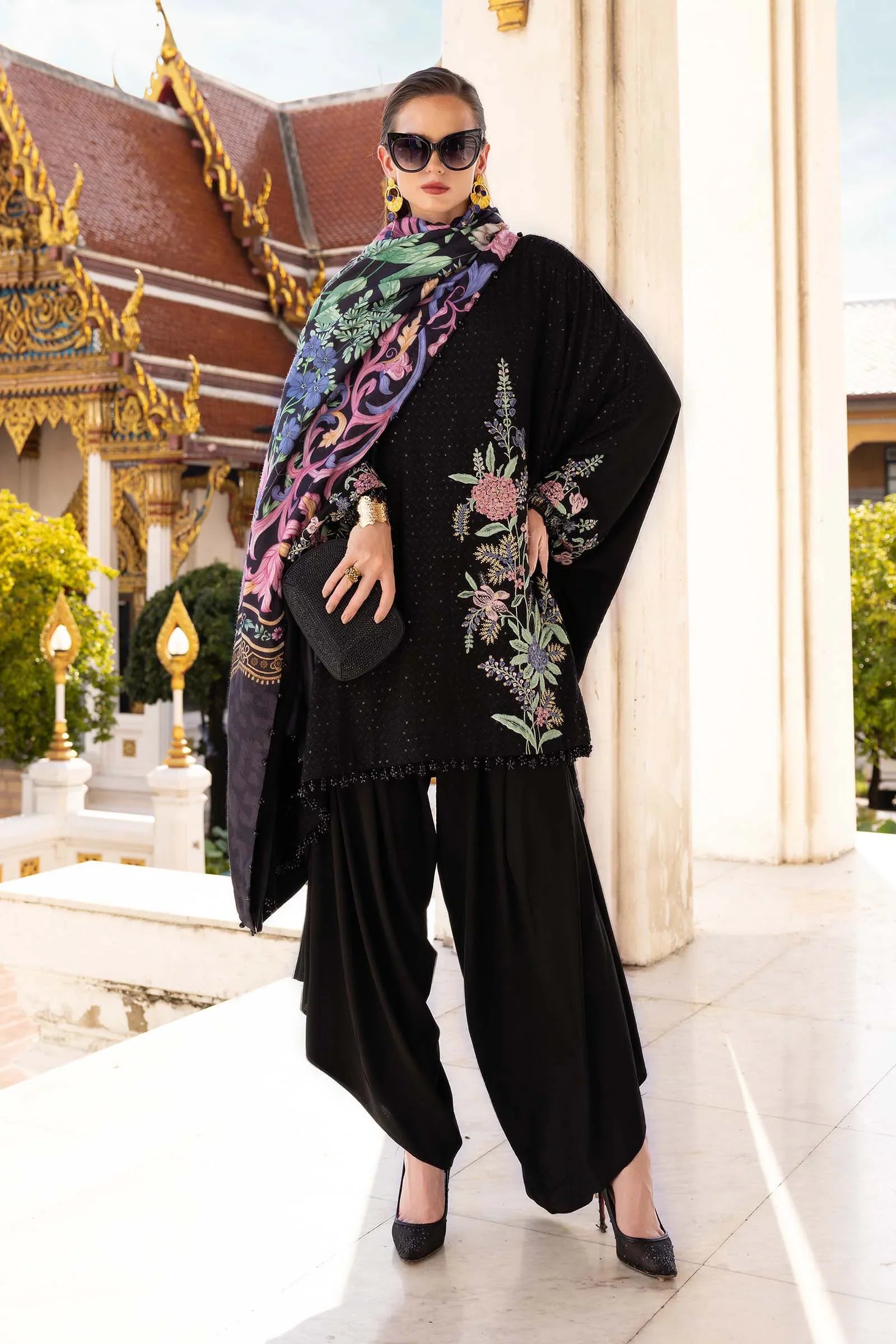 MARIA B- Embroidered Twill Linen Suit MPT-2802-B