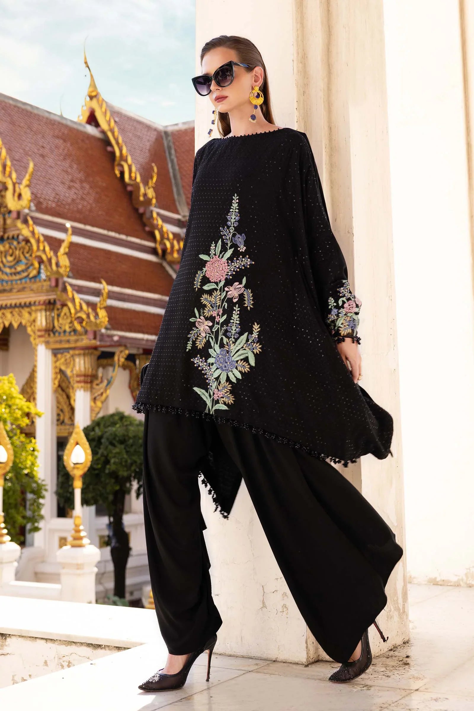 MARIA B- Embroidered Twill Linen Suit MPT-2802-B