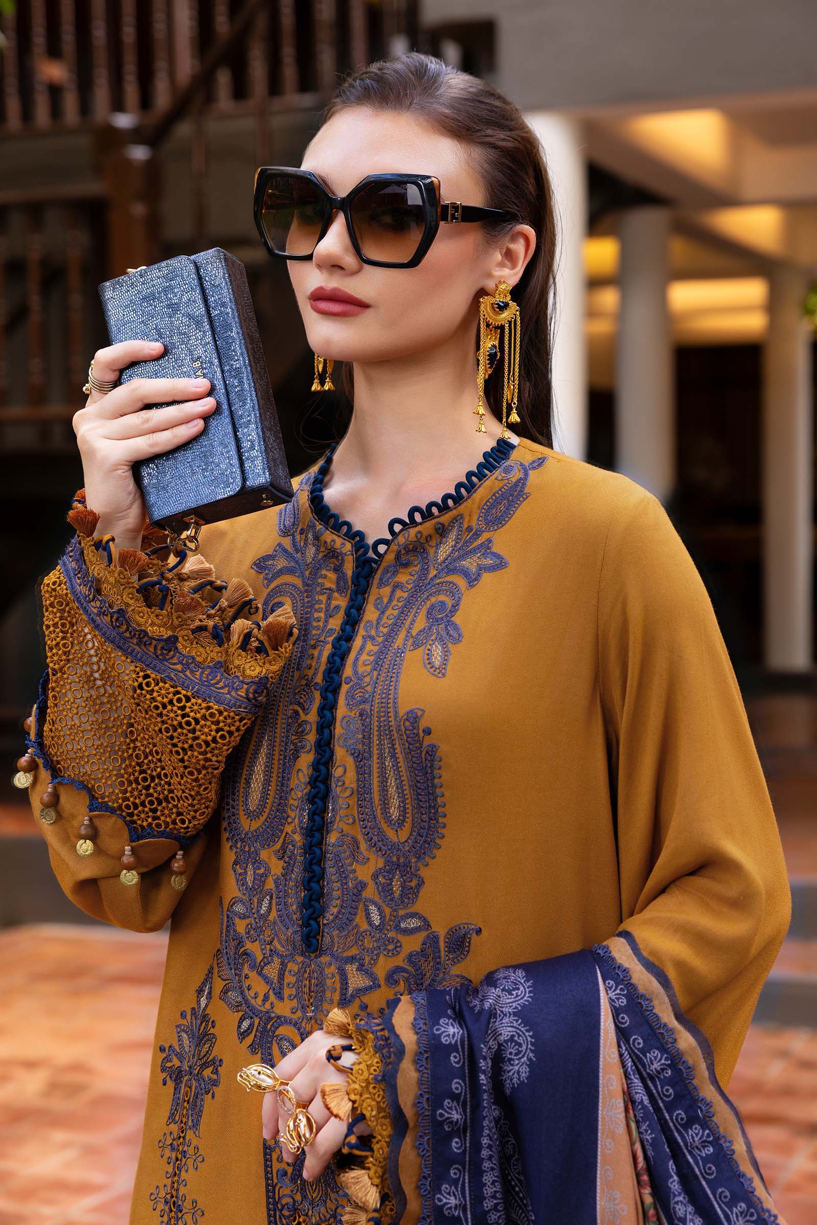 MARIA B- Embroidered Twill Linen Suit MPT-2803-A