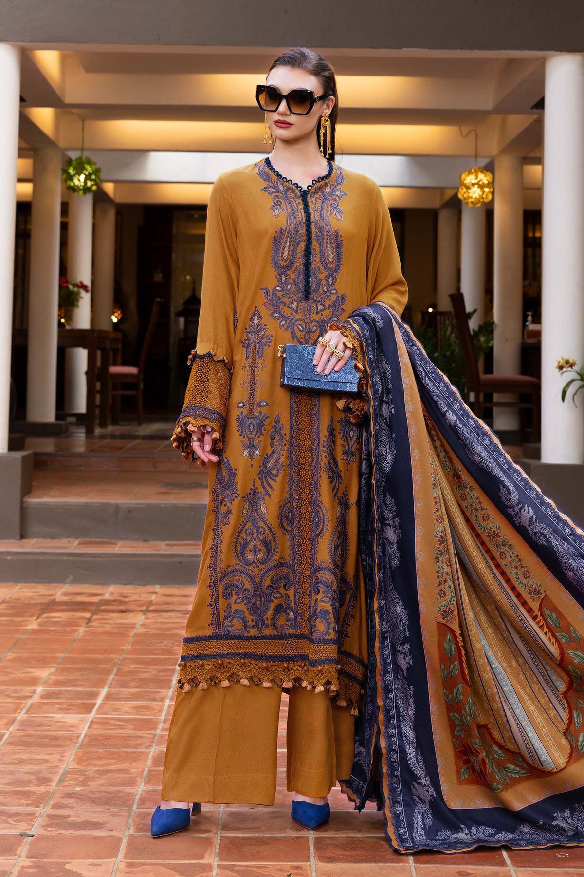 MARIA B- Embroidered Twill Linen Suit MPT-2803-A