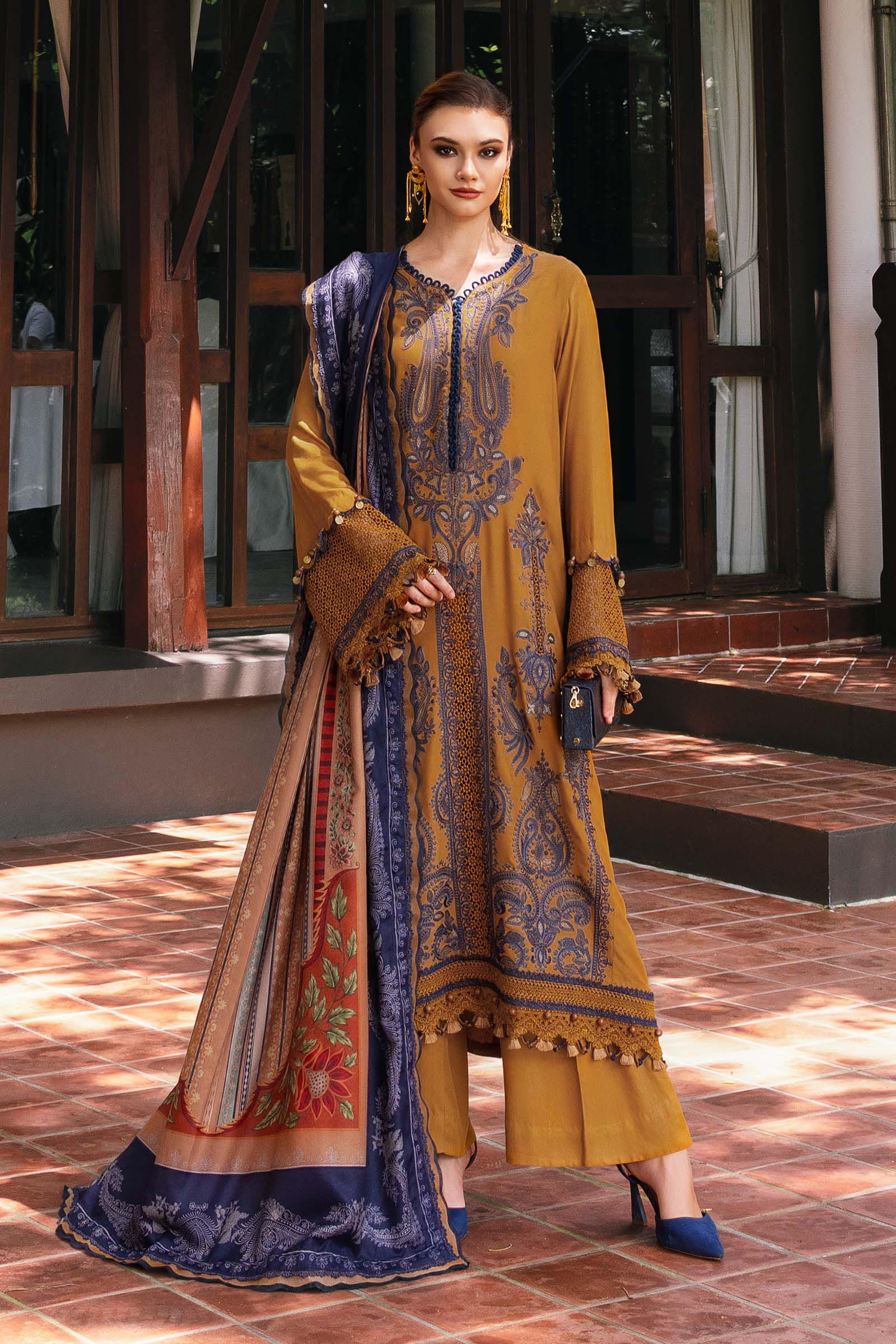 MARIA B- Embroidered Twill Linen Suit MPT-2803-A