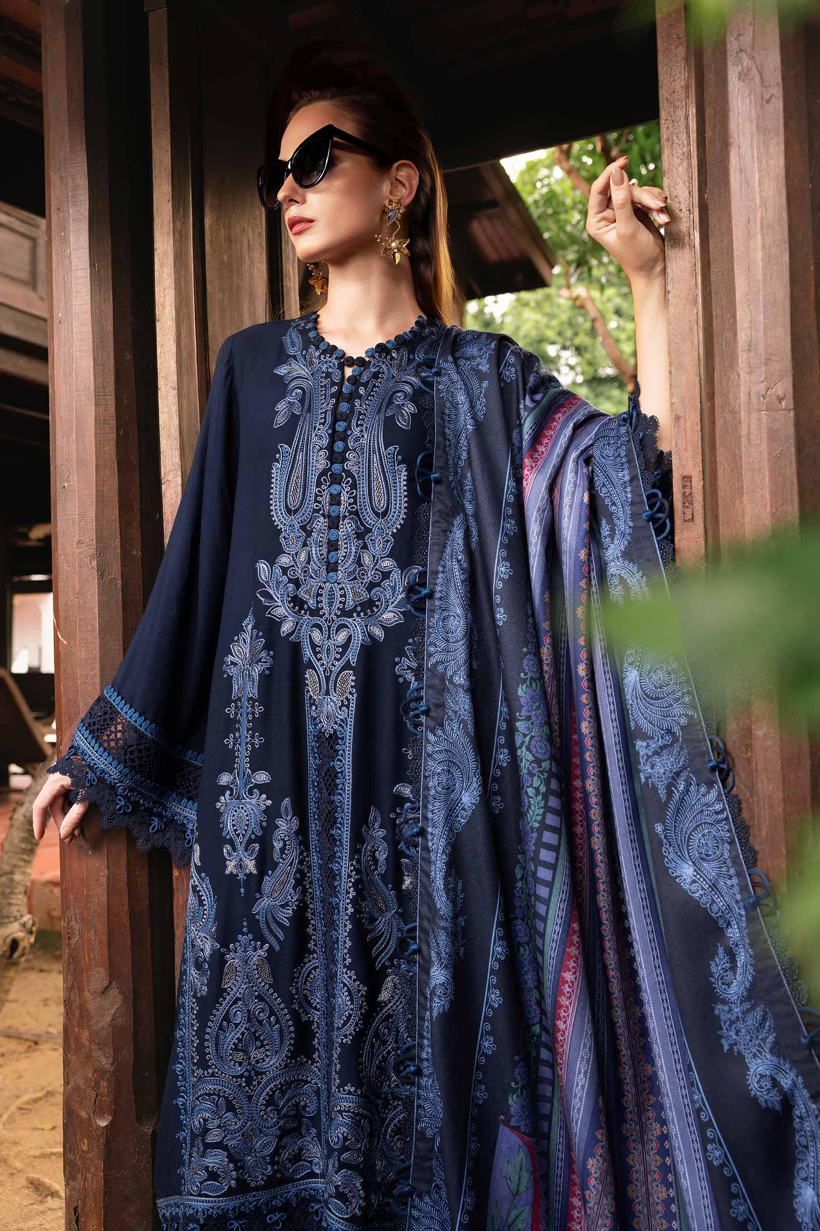 MARIA B- Embroidered Twill Linen Suit MPT-2803-B