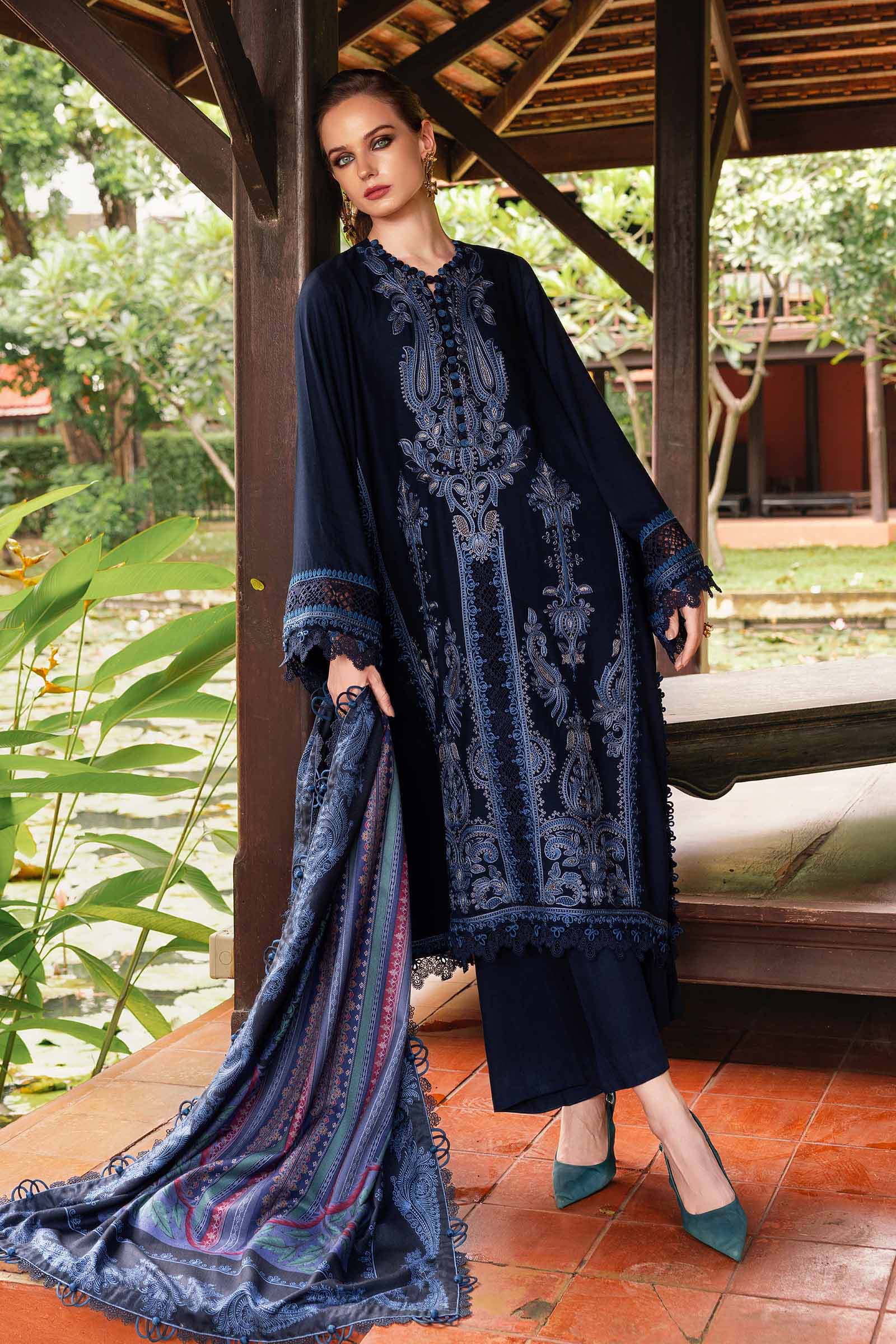 MARIA B- Embroidered Twill Linen Suit MPT-2803-B