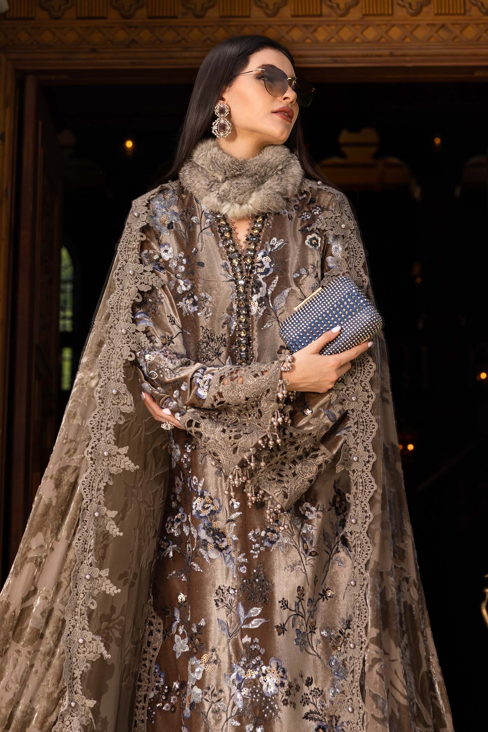 MARIA B- Embroidered Velvet Suit WL-1303