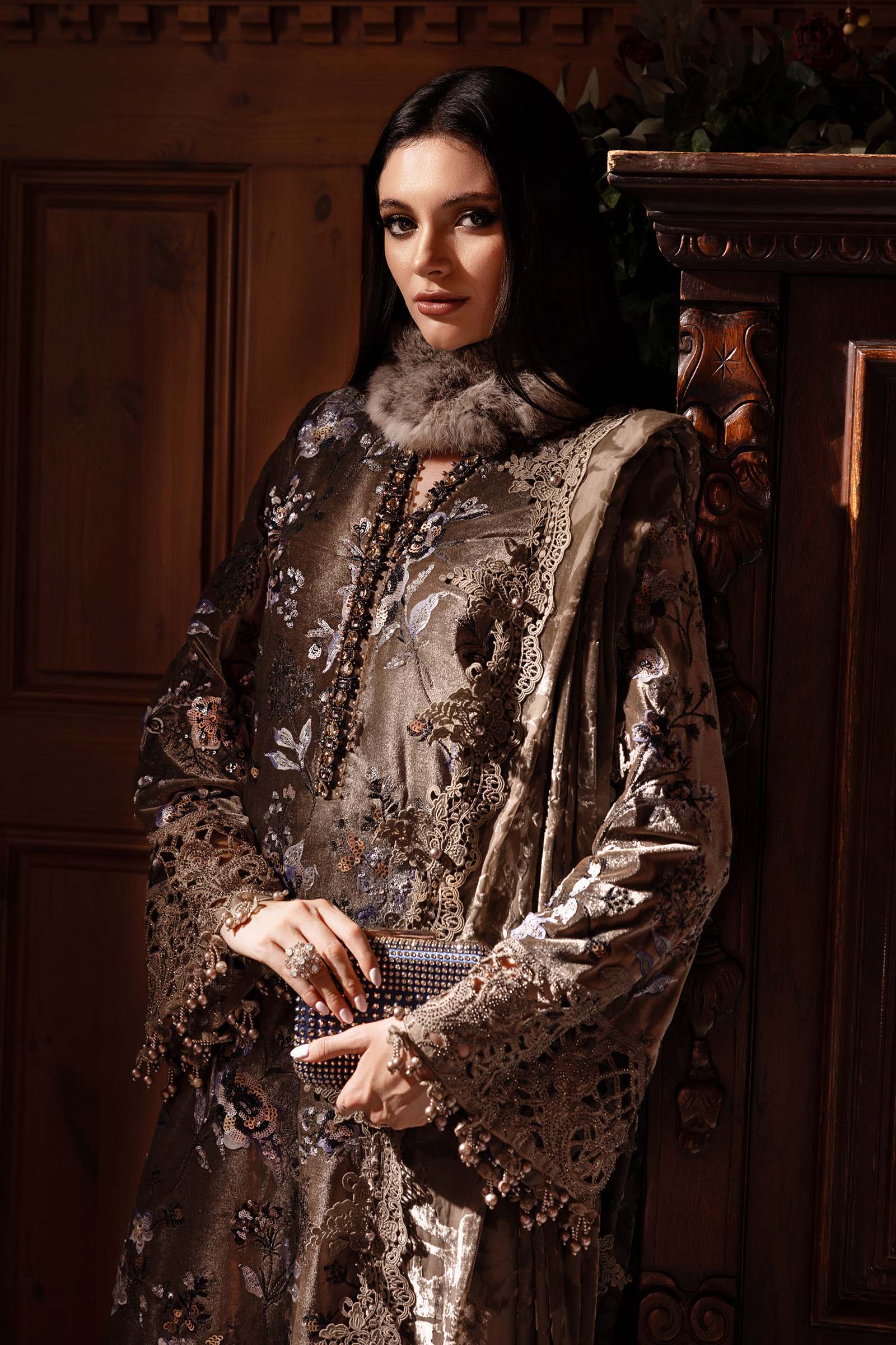 MARIA B- Embroidered Velvet Suit WL-1303