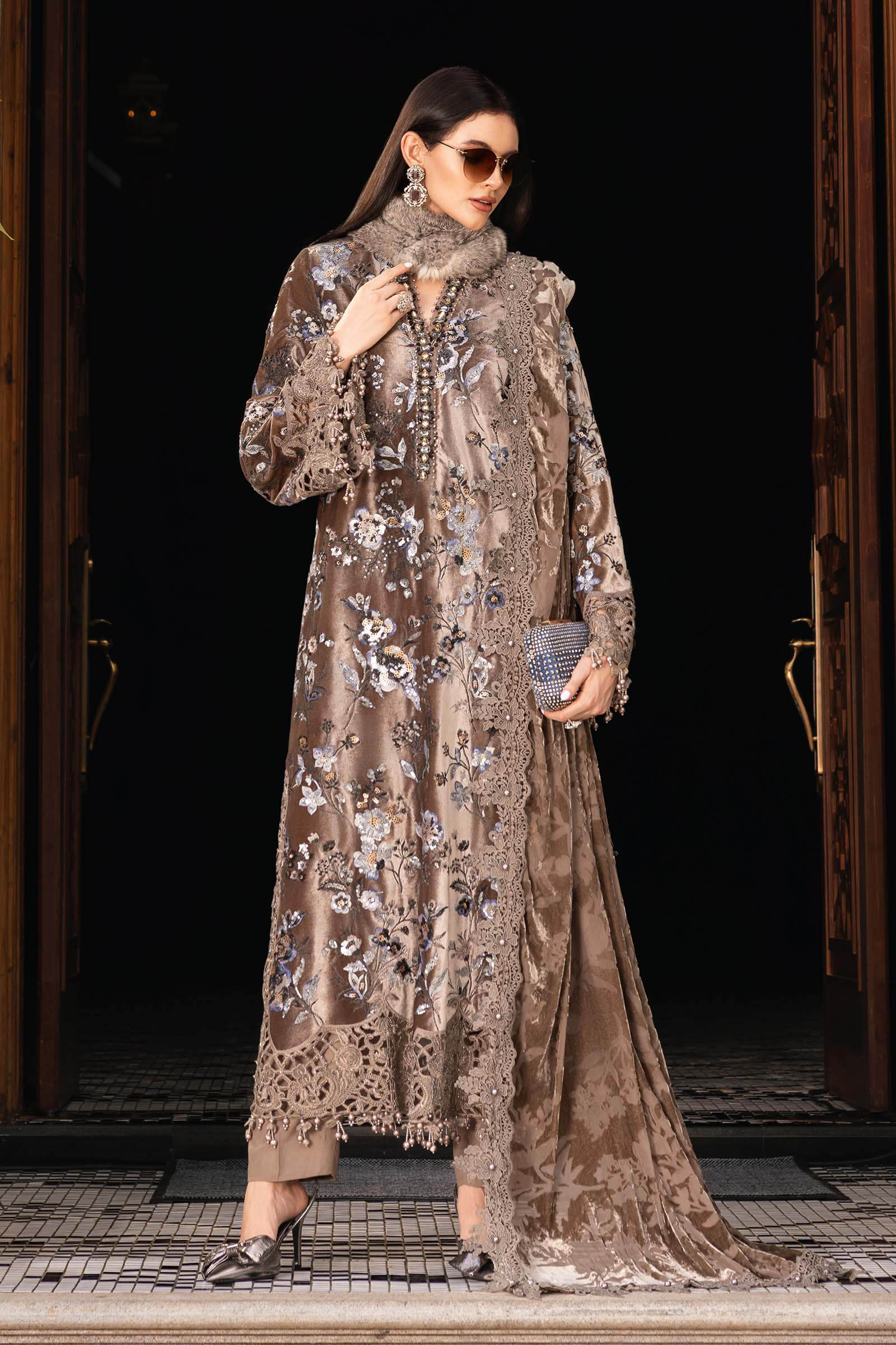 MARIA B- Embroidered Velvet Suit WL-1303