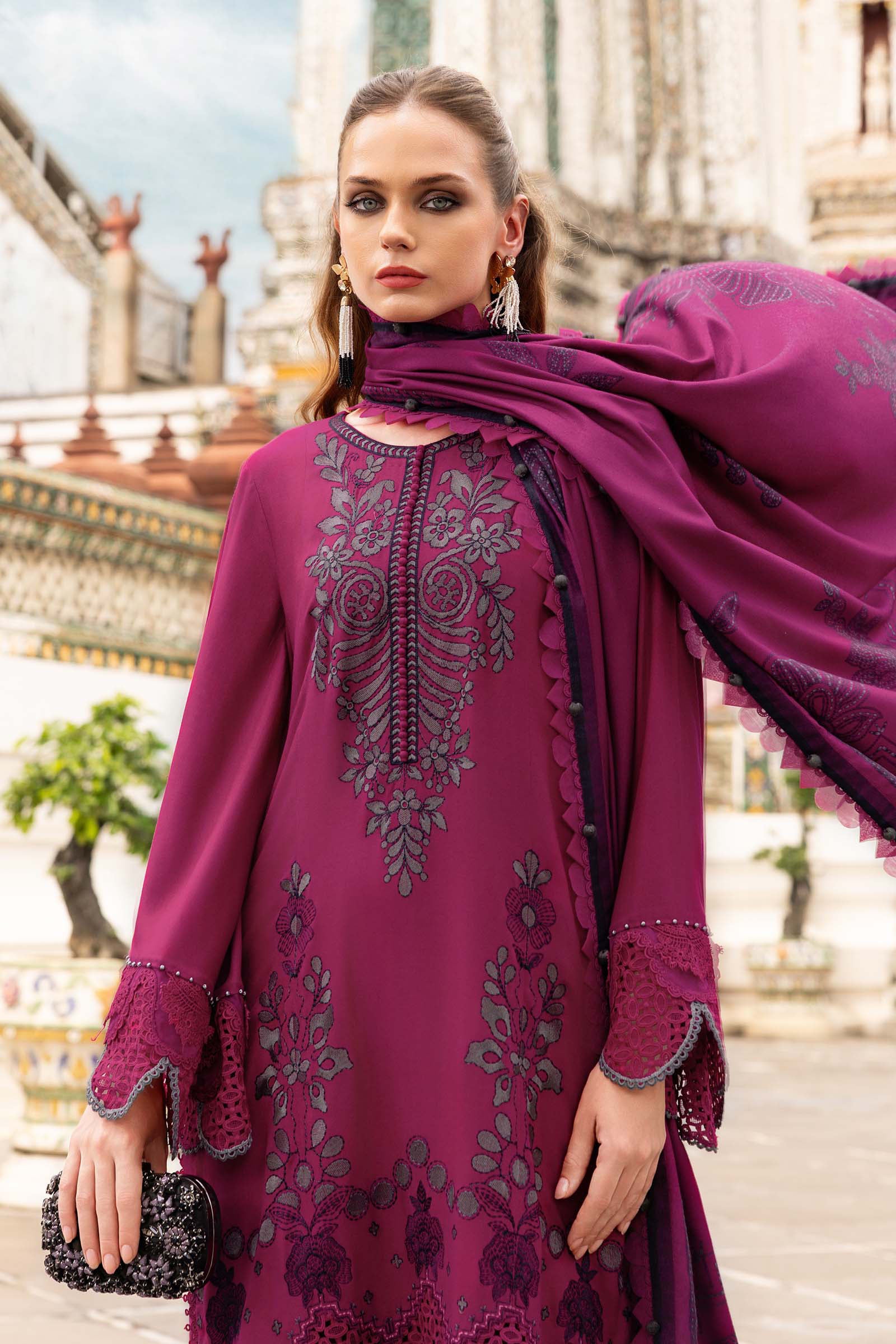 MARIA B- Embroidered Twill Linen Suit MPT-2804-B