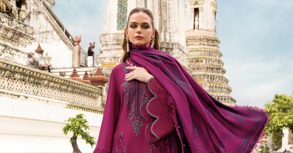 MARIA B- Embroidered Twill Linen Suit MPT-2804-B
