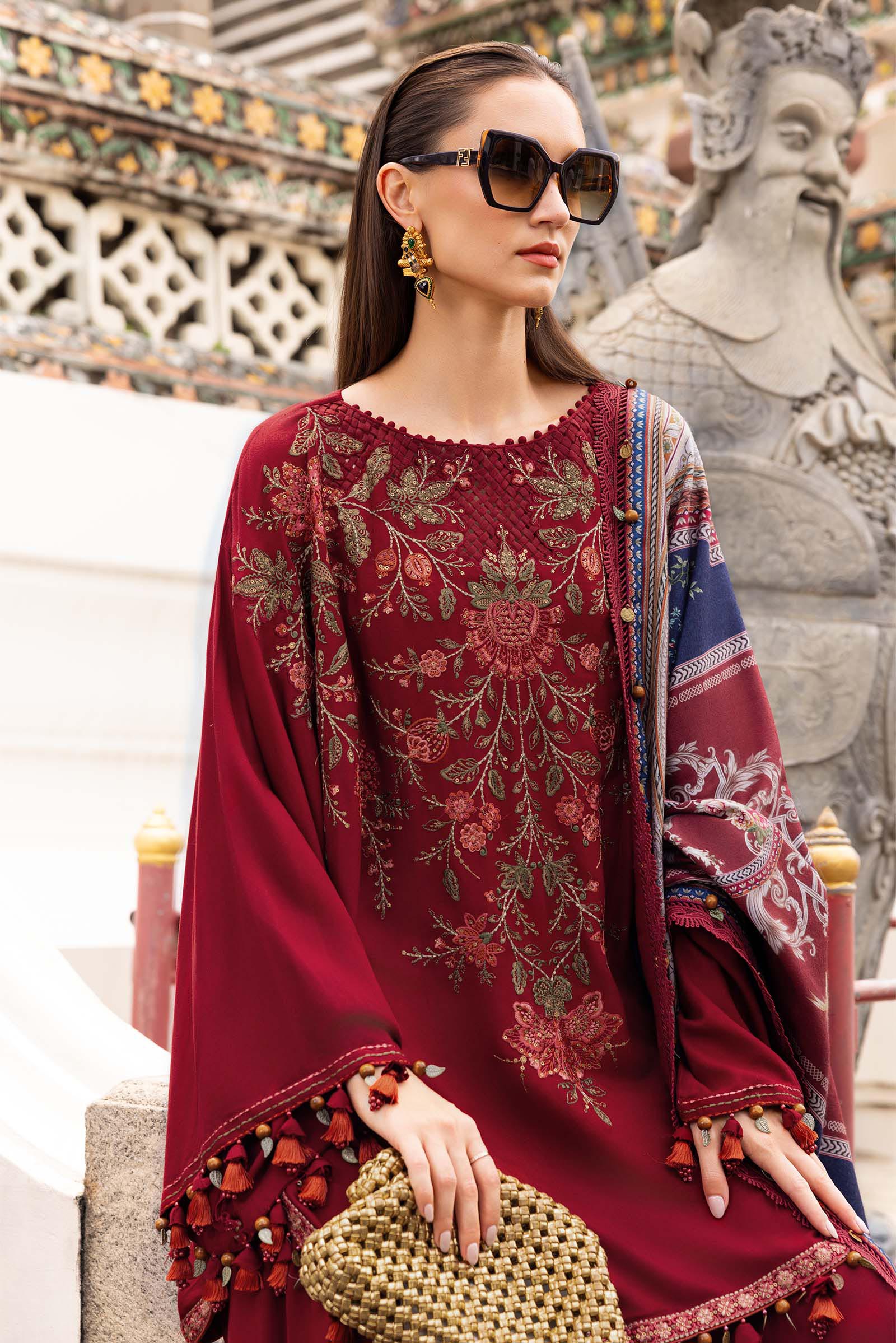 MARIA B- Embroidered Twill Linen Suit MPT-2805-A
