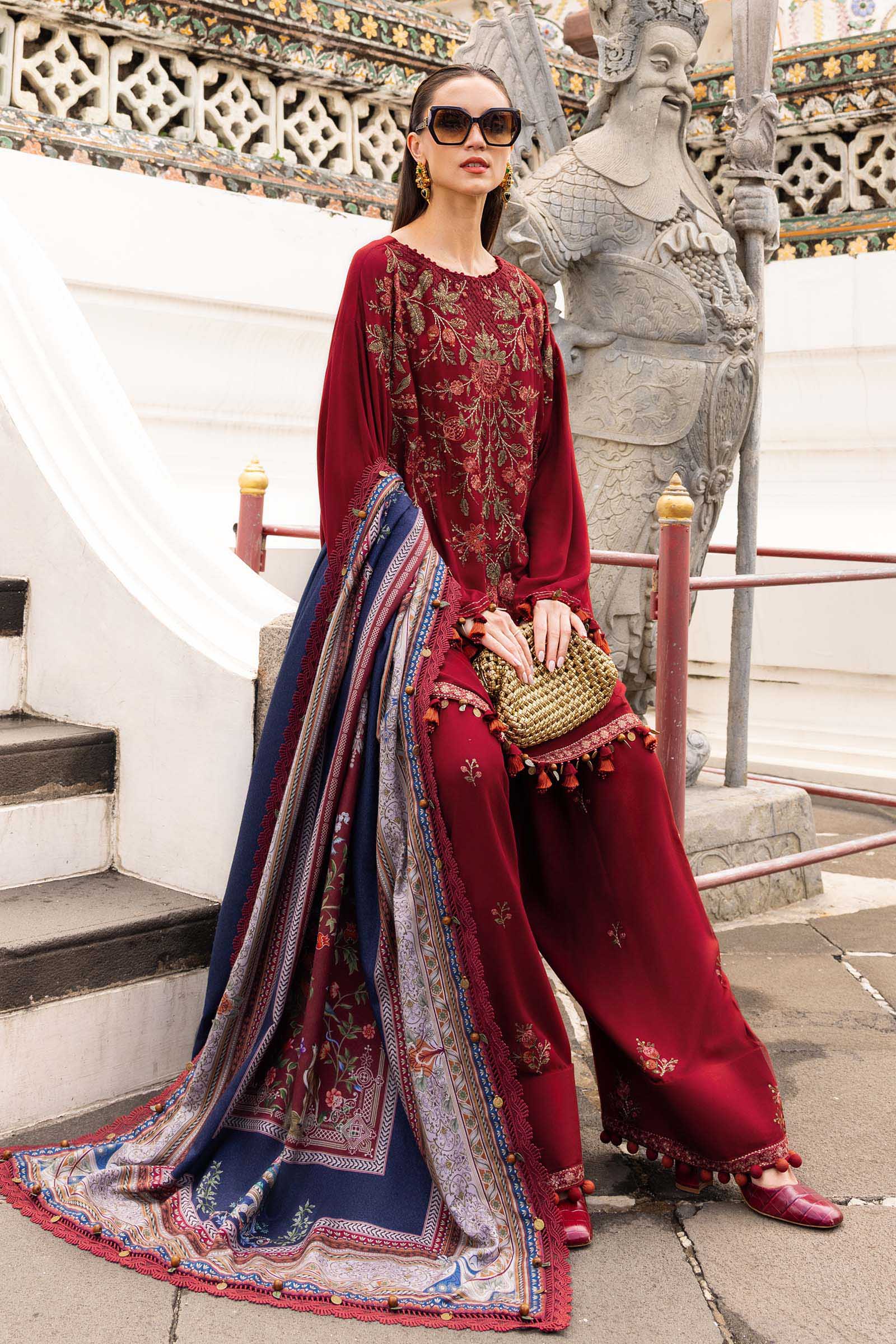 MARIA B- Embroidered Twill Linen Suit MPT-2805-A