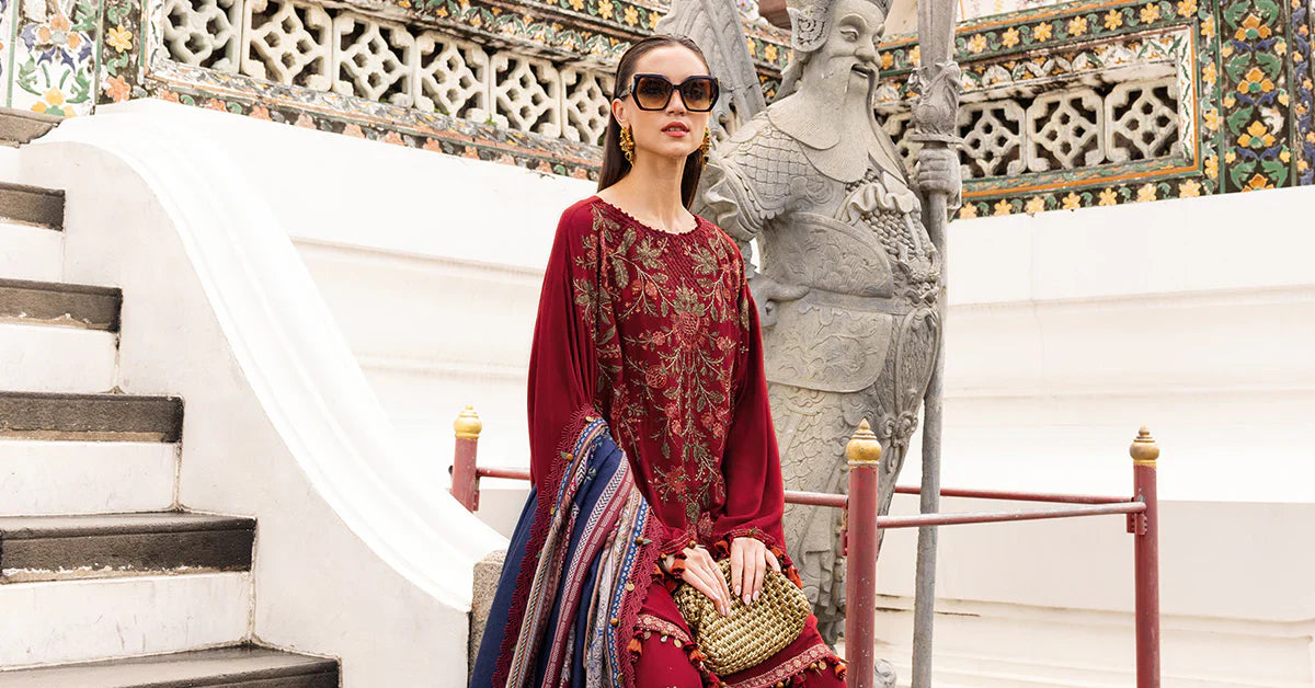 MARIA B- Embroidered Twill Linen Suit MPT-2805-A