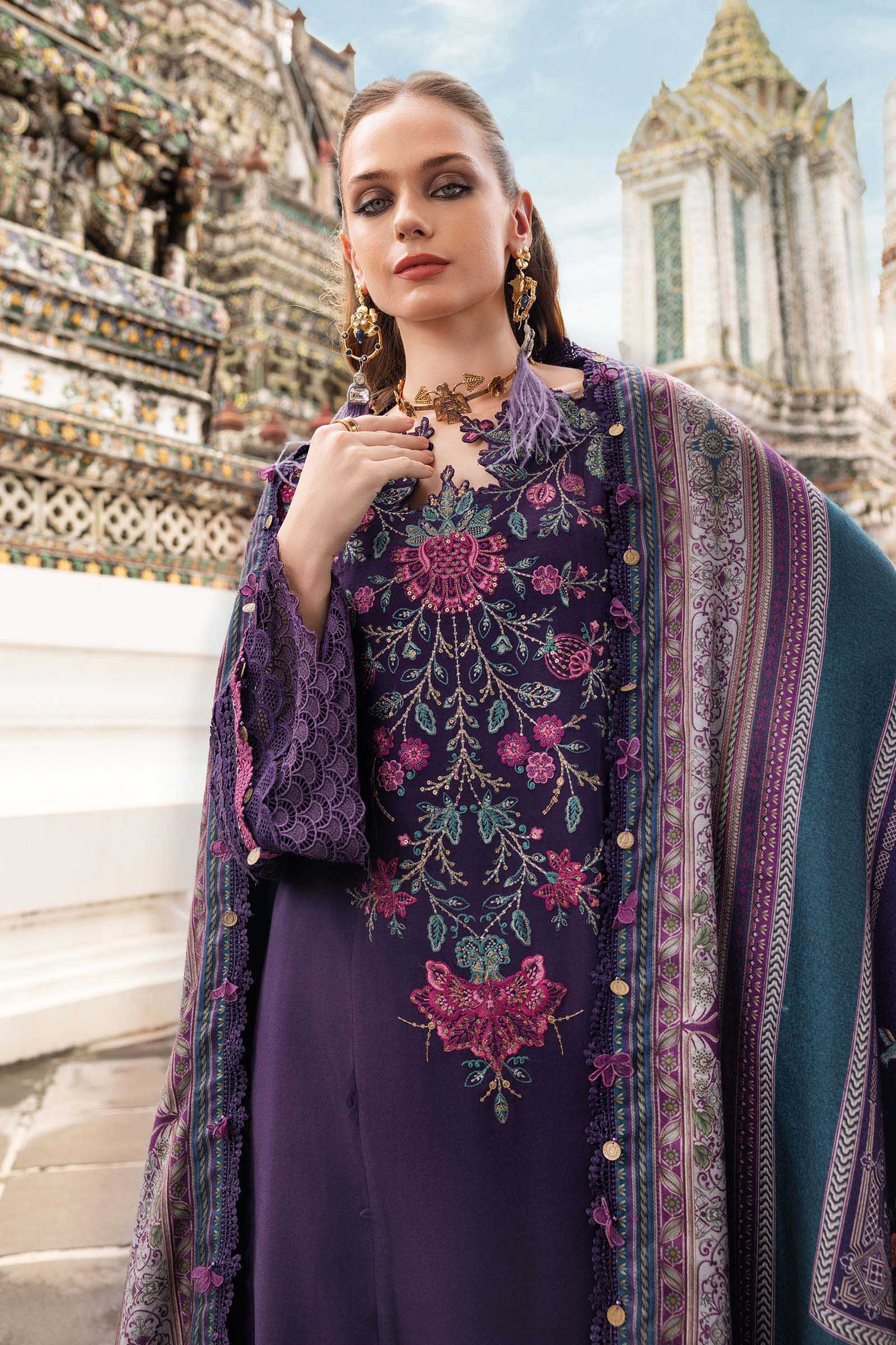 MARIA B- Embroidered Twill Linen Suit MPT-2805-B