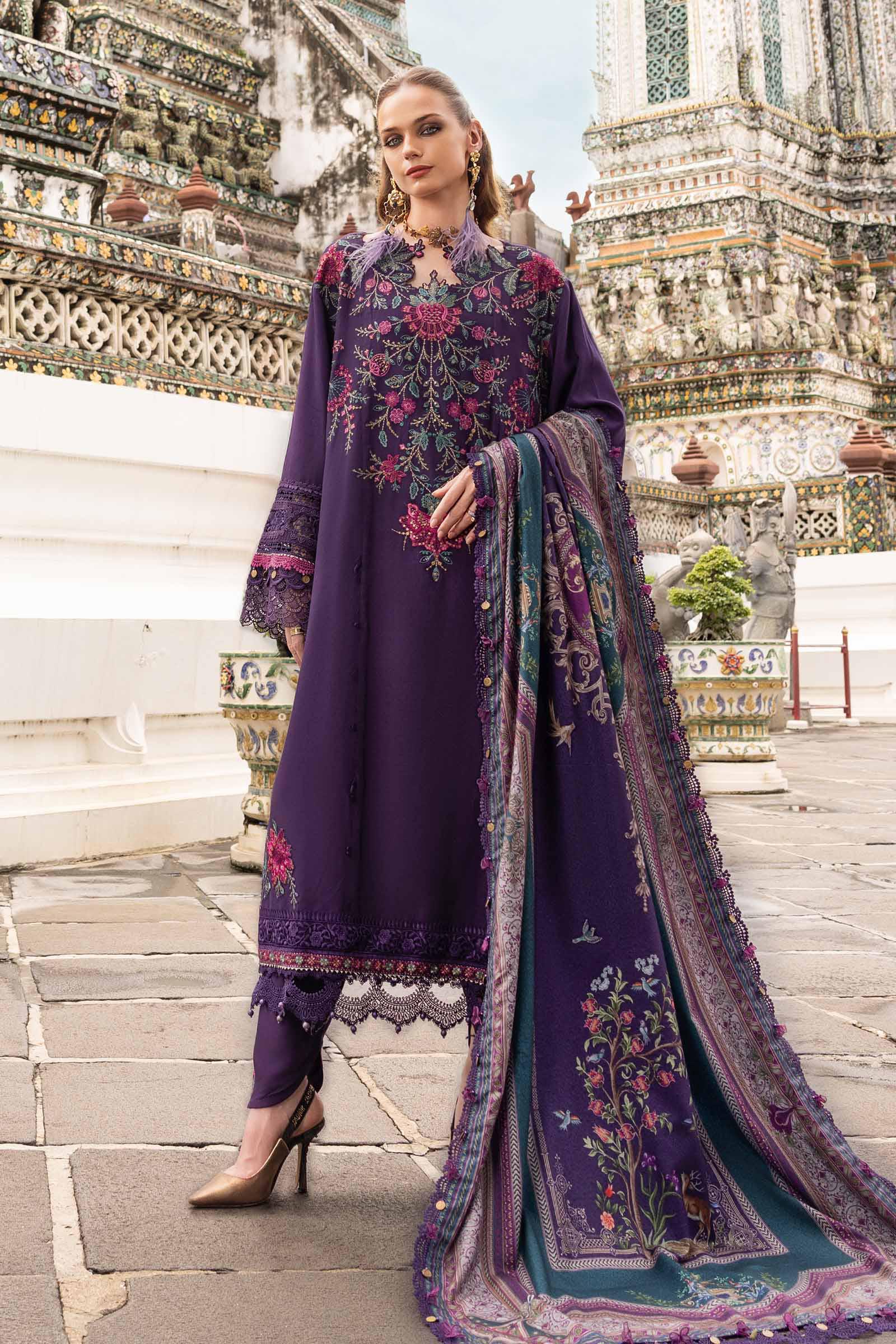 MARIA B- Embroidered Twill Linen Suit MPT-2805-B