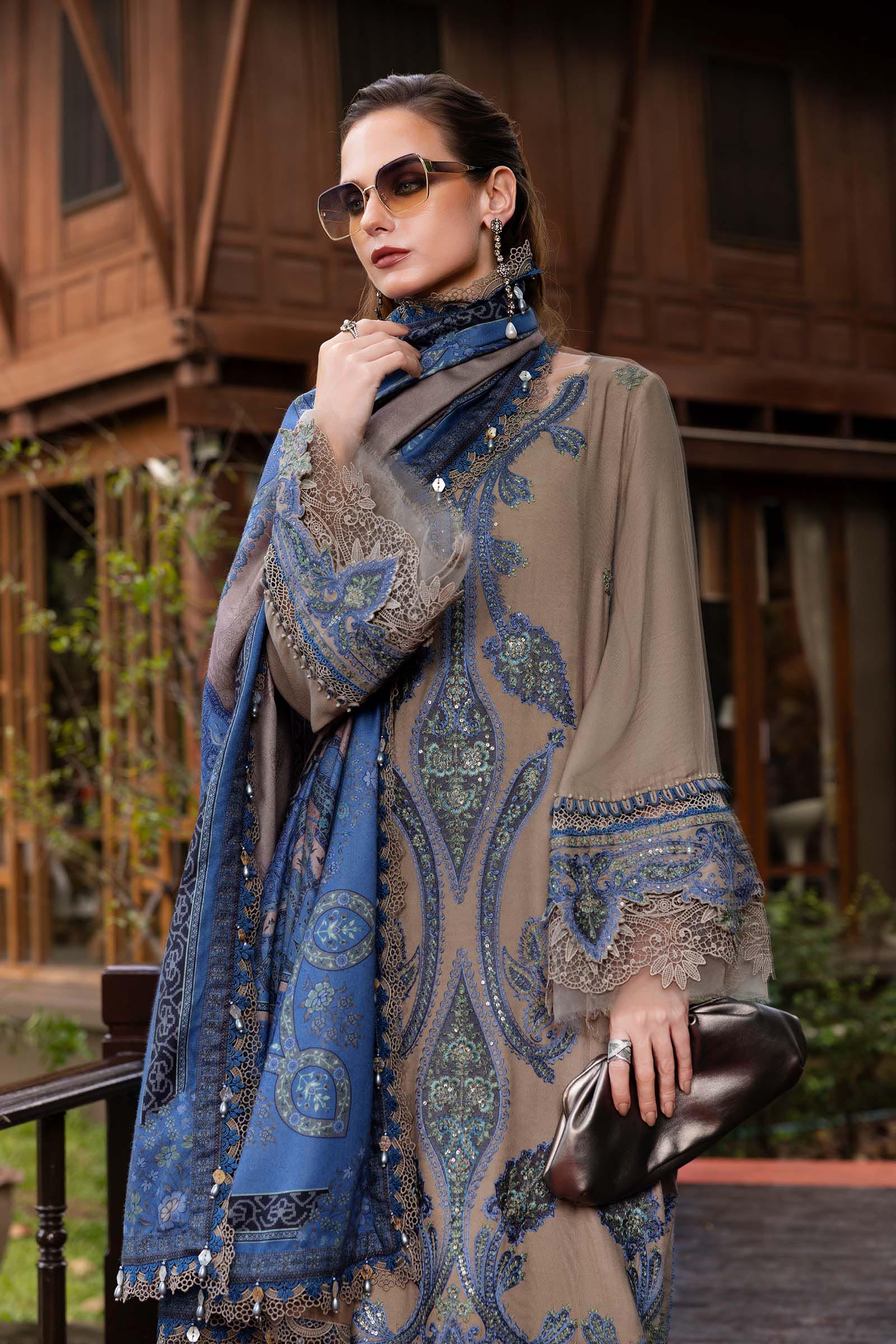 MARIA B- Embroidered Twill Linen Suit MPT-2806-A