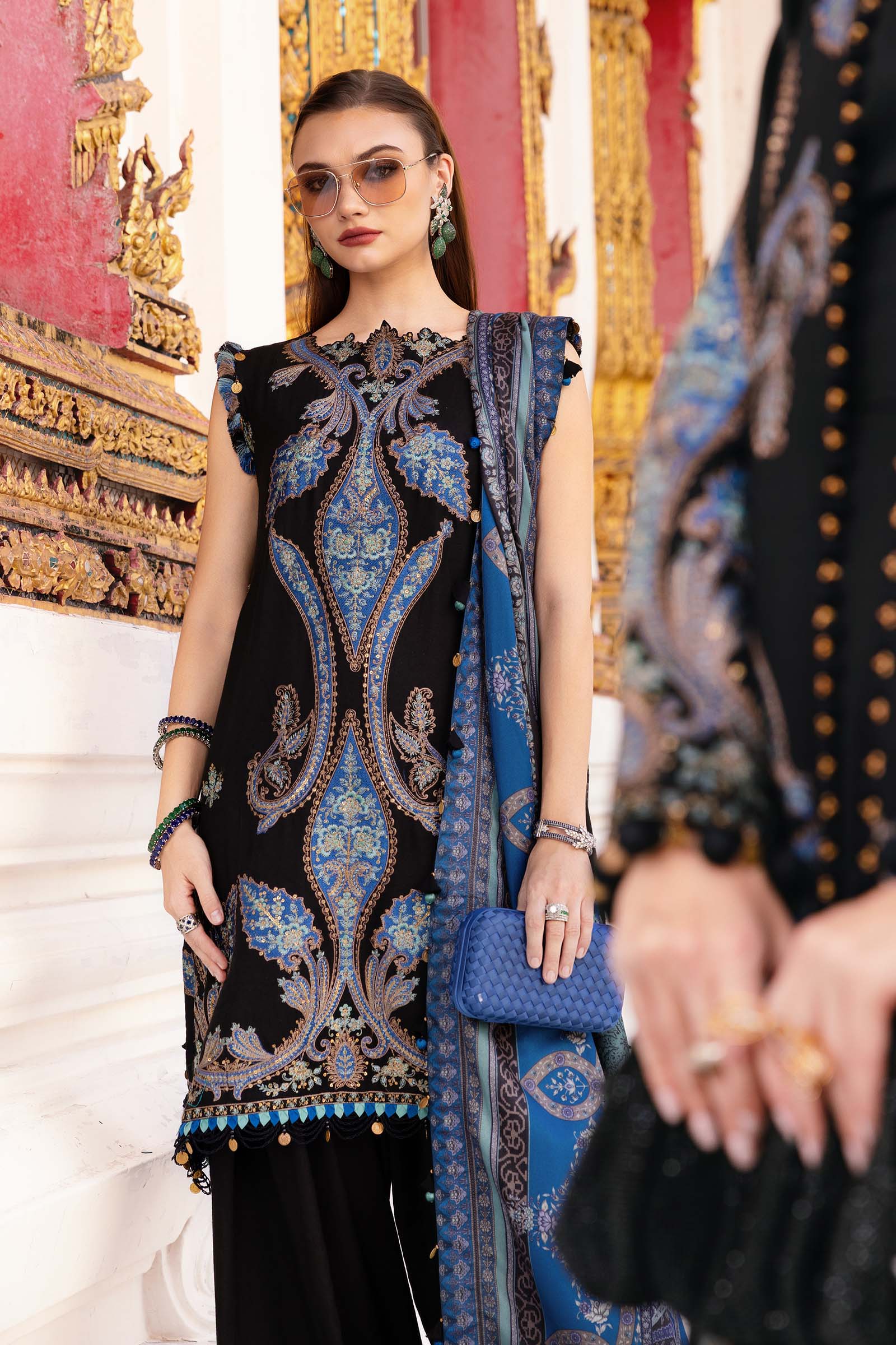 MARIA B- Embroidered Twill Linen Suit MPT-2806-B