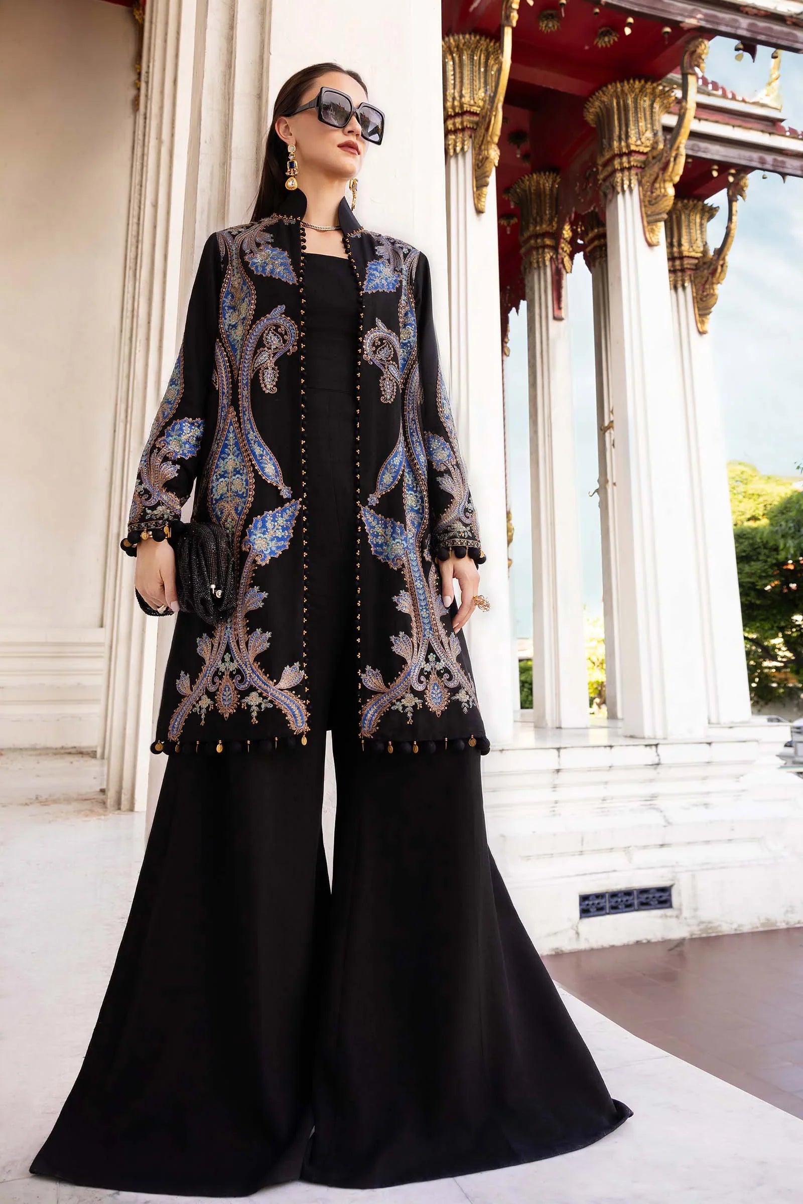 MARIA B- Embroidered Twill Linen Suit MPT-2806-B