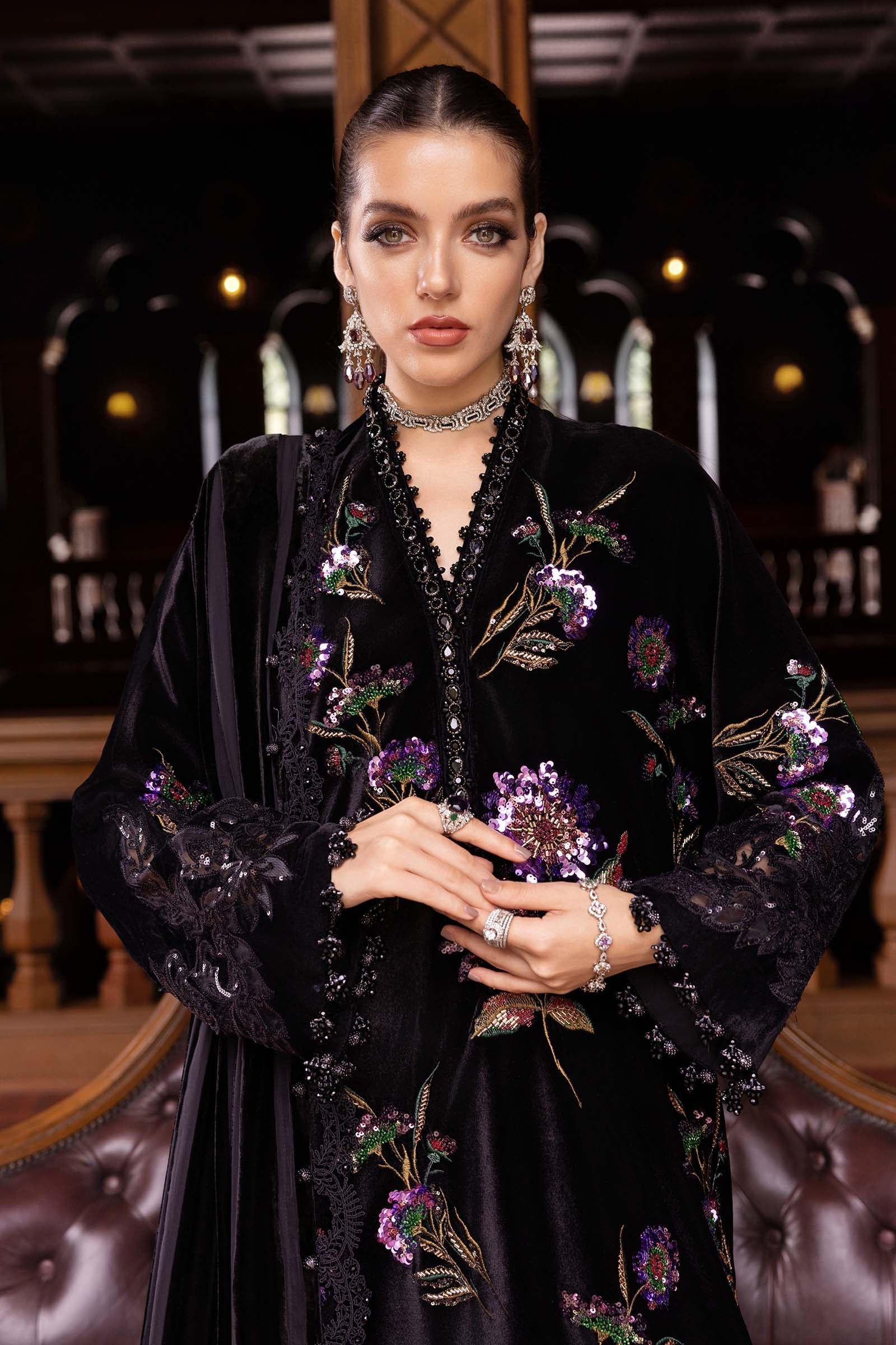 MARIA B- Embroidered Velvet Suit WL-1306