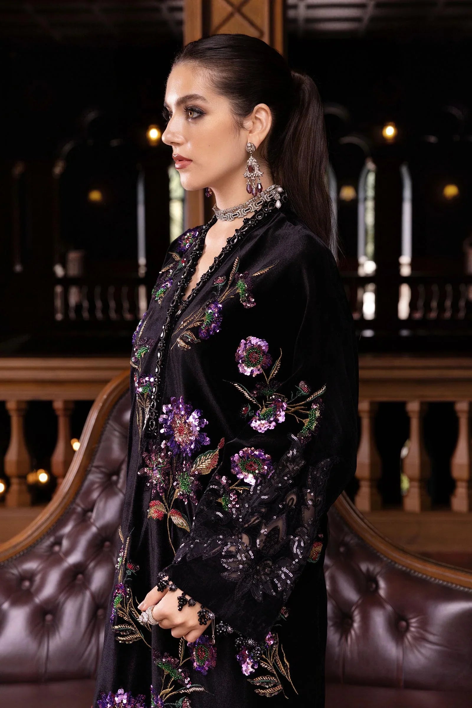 MARIA B- Embroidered Velvet Suit WL-1306