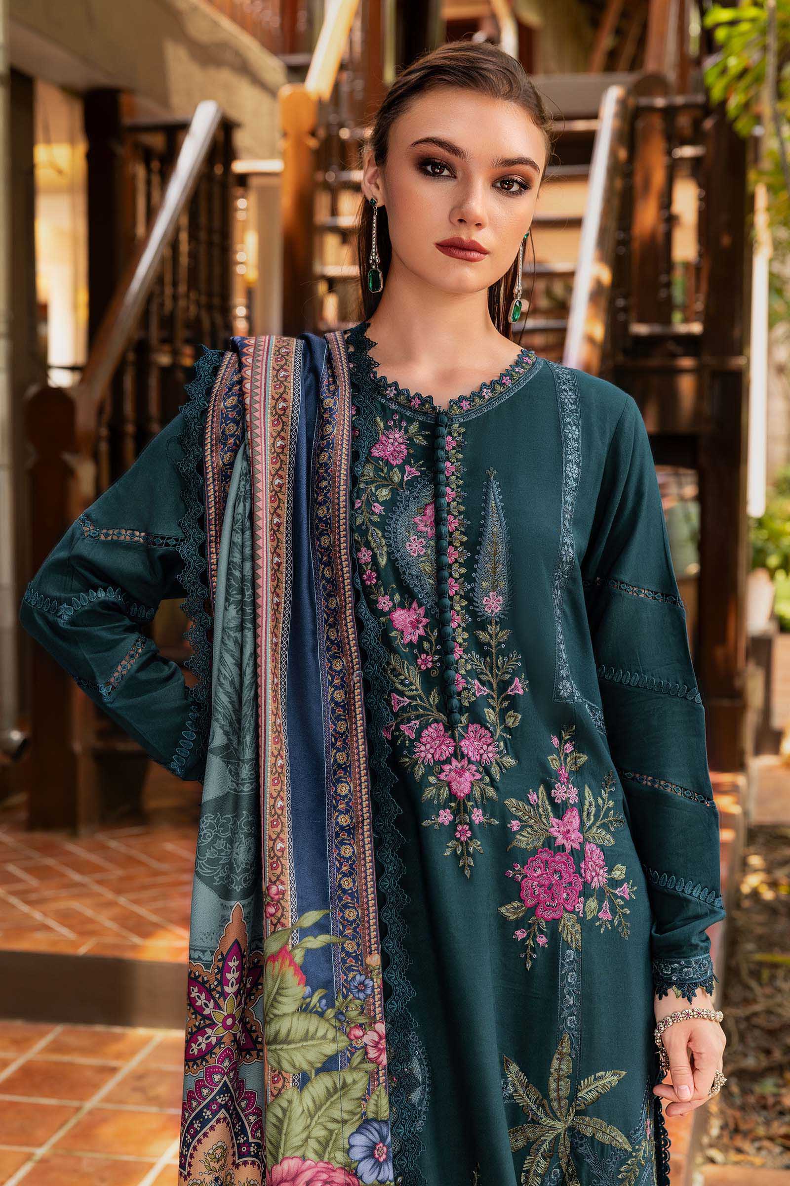MARIA B- Embroidered Twill Linen Suit MPT-2807-B