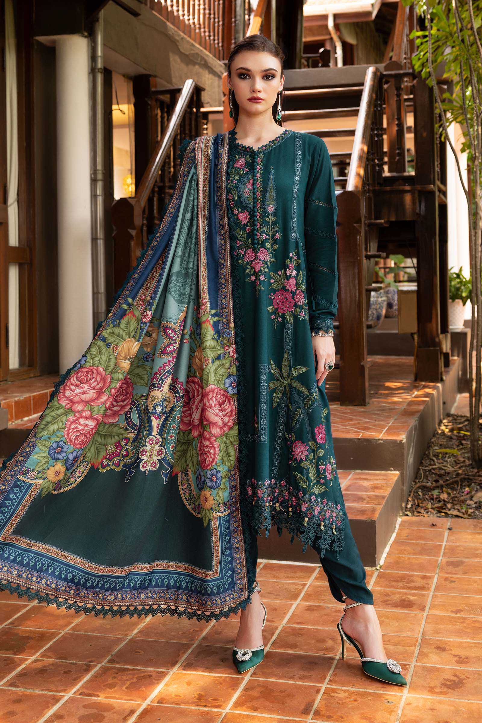 MARIA B- Embroidered Twill Linen Suit MPT-2807-B