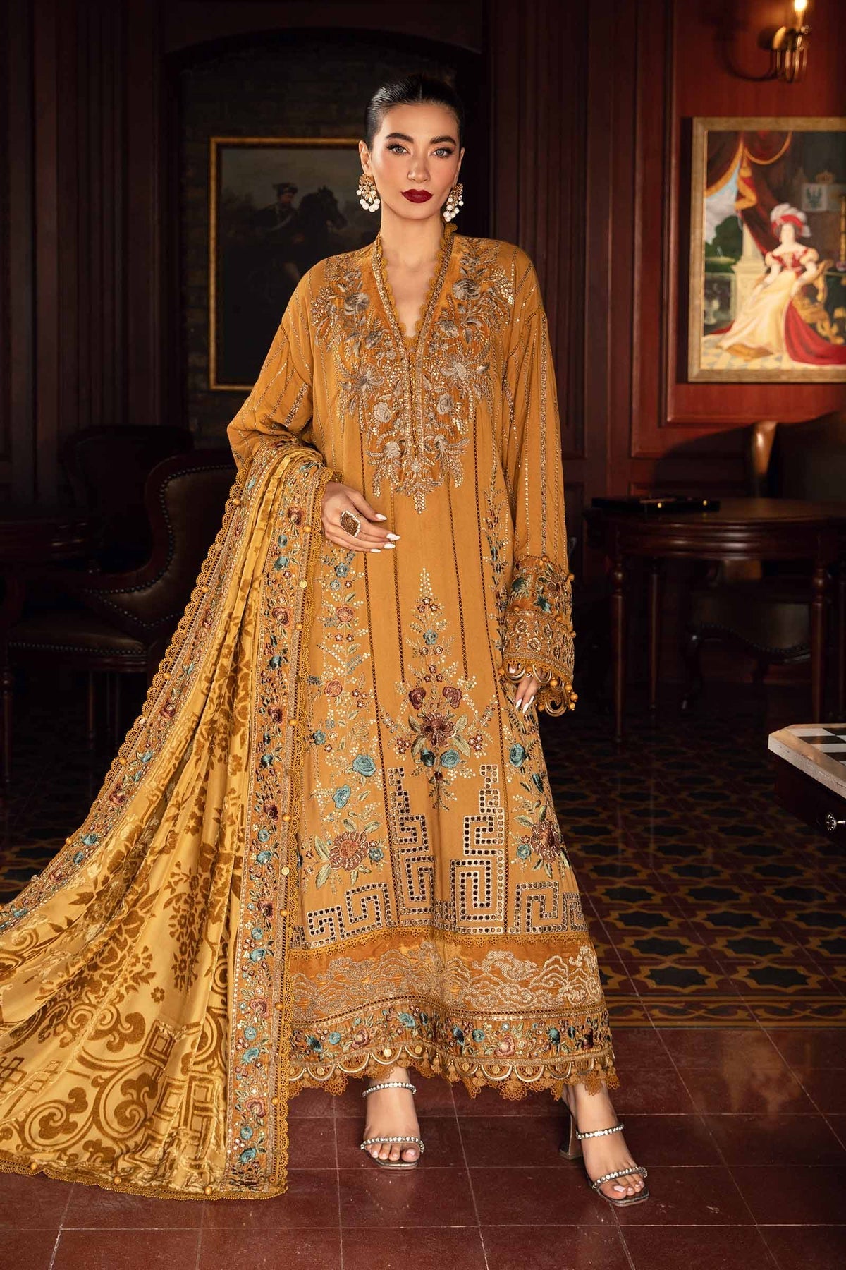 Maria b marina luxe (DL-1210) mustard pakistani indian wedding formal part eid dress usa uk Layla couture Maria b marina luxe (DL-1210) mustard pakistani indian wedding formal part eid dress usa uk Layla couture