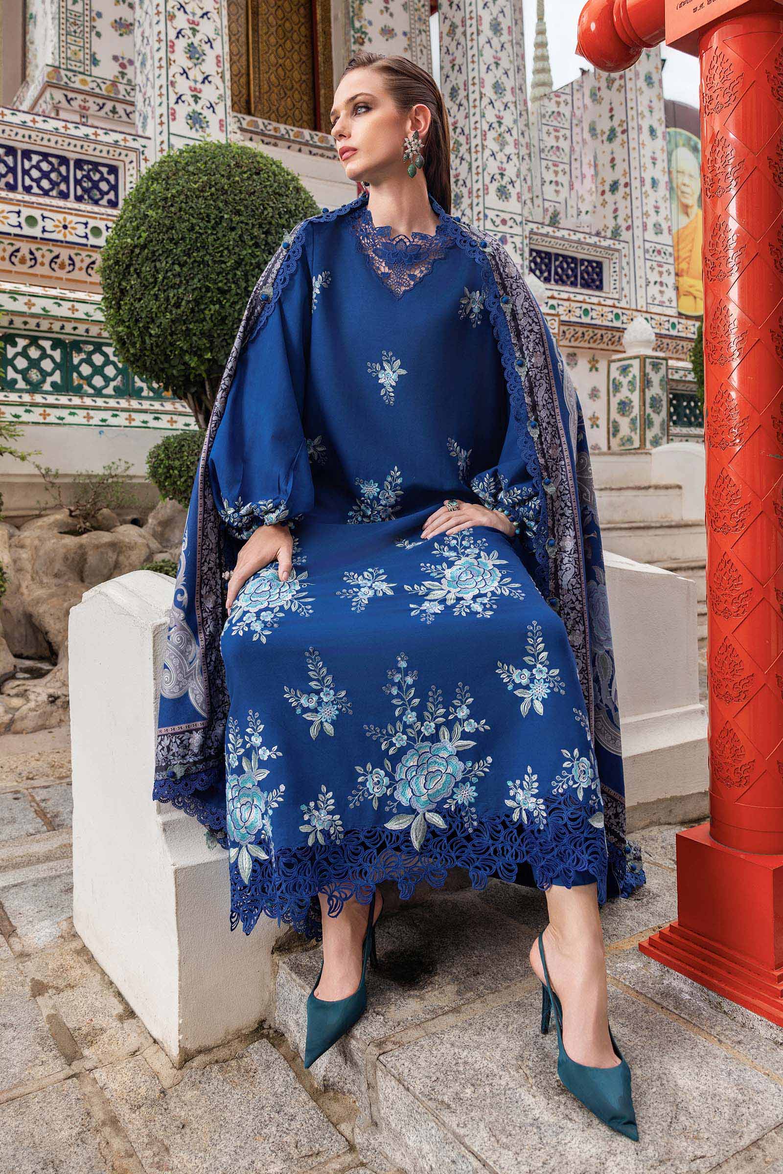 MARIA B- Embroidered Twill Linen Suit MPT-2808-B