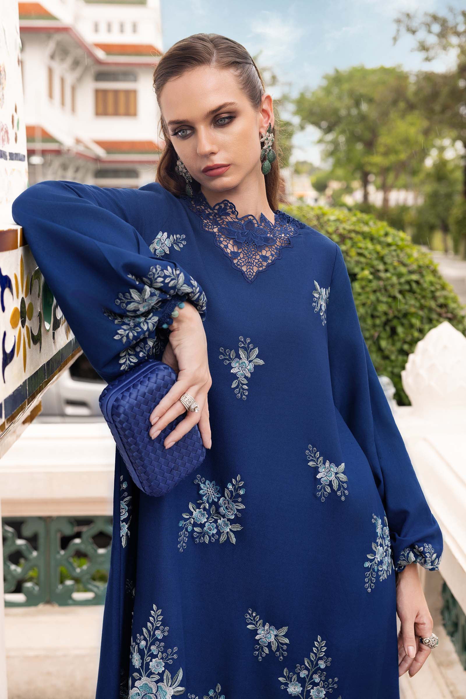 MARIA B- Embroidered Twill Linen Suit MPT-2808-B